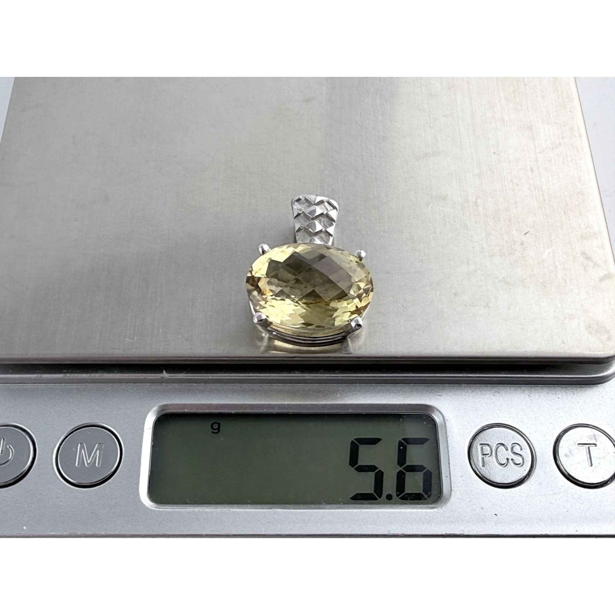 Designer Sterling Silver Faceted Oval Cut Citrine Pendant 925 5.6g 24mm Length