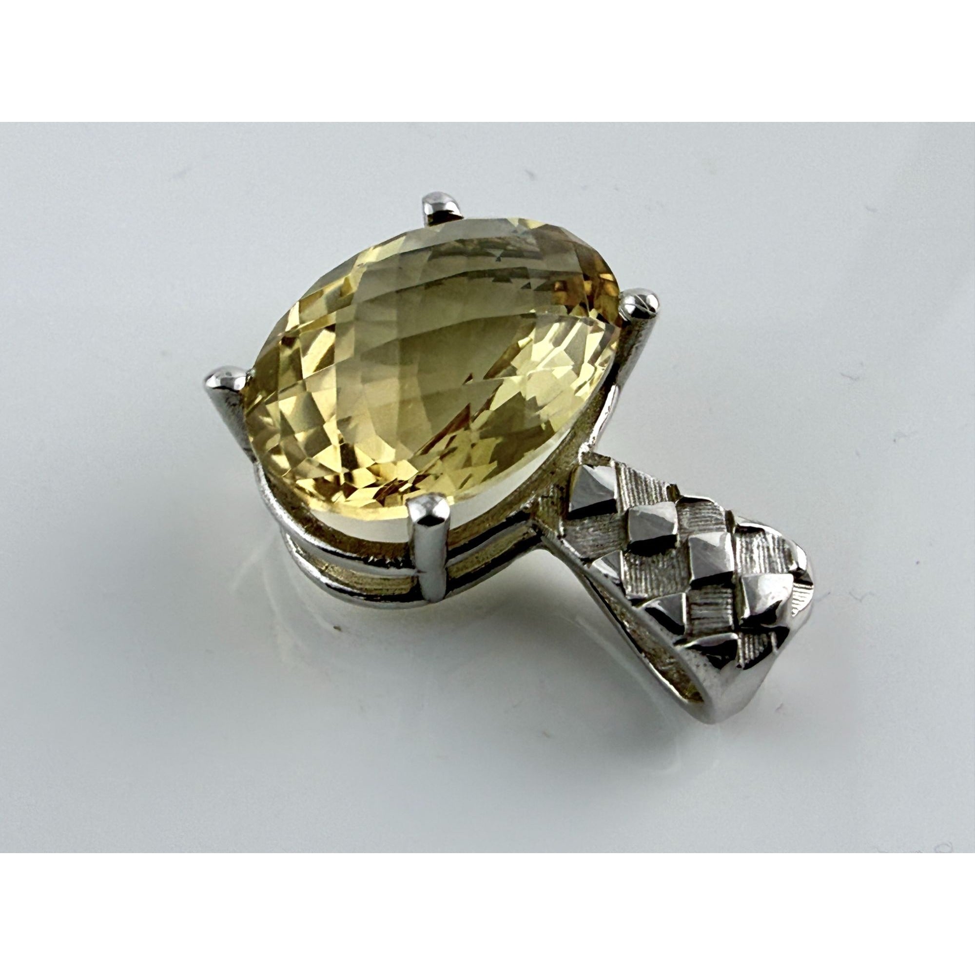 Designer Sterling Silver Faceted Oval Cut Citrine Pendant 925 5.6g 24mm Length