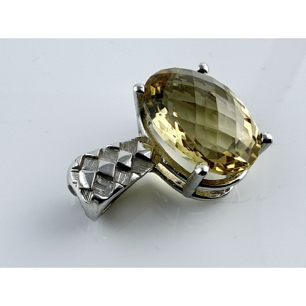 Designer Sterling Silver Faceted Oval Cut Citrine Pendant 925 5.6g 24mm Length