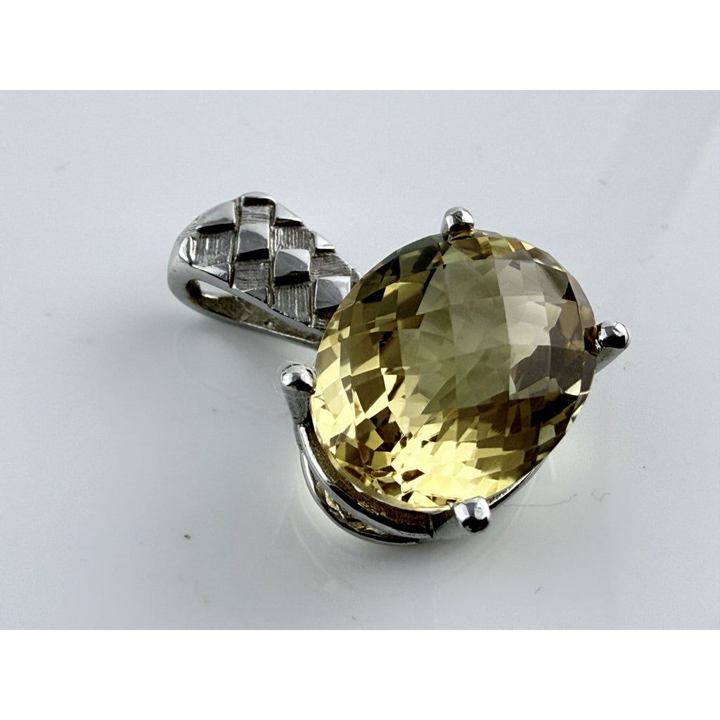 Designer Sterling Silver Faceted Oval Cut Citrine Pendant 925 5.6g 24mm Length