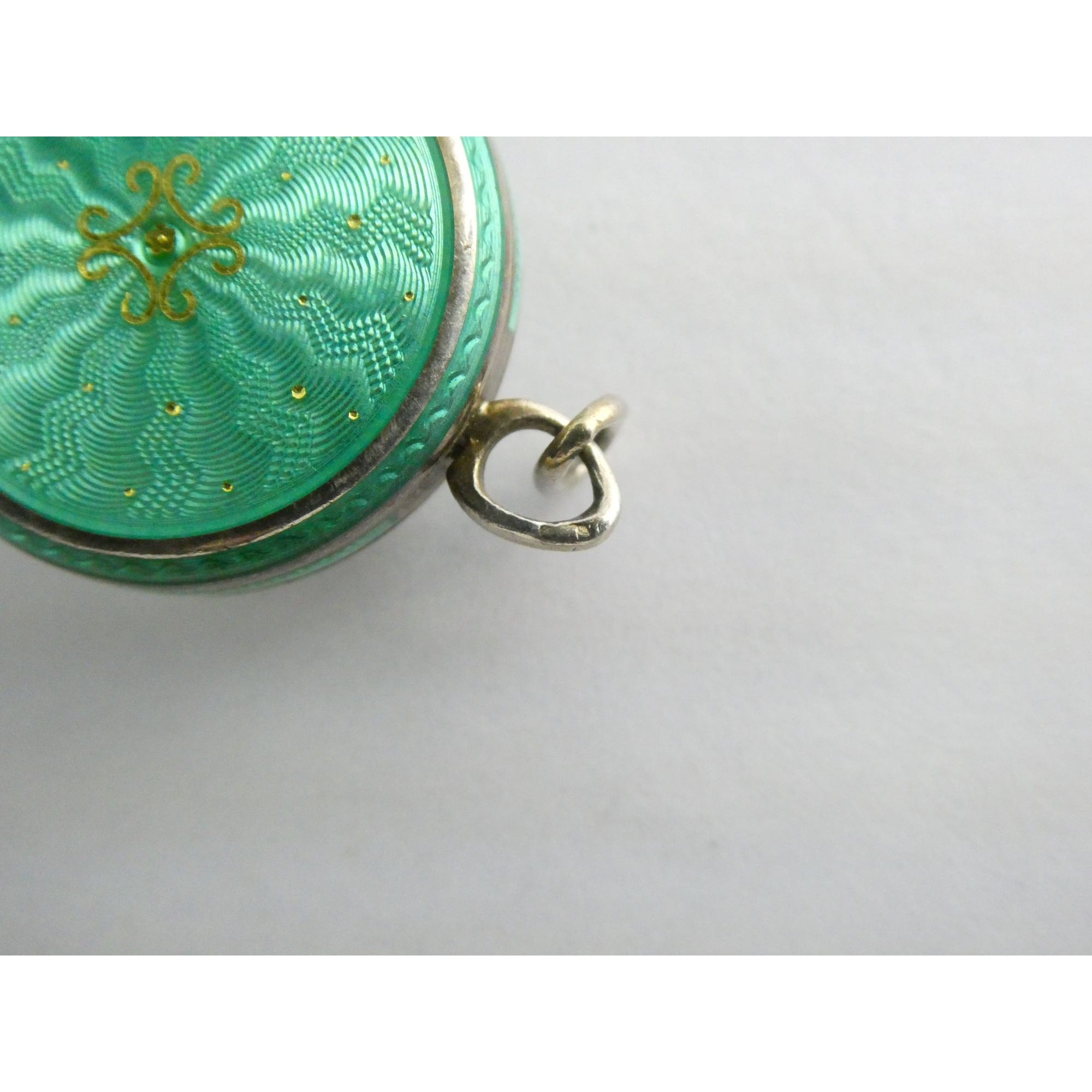 Vintage Gubelin Swiss Green Guilloche Enamel Pendant Watch Sterling Silver WORKS