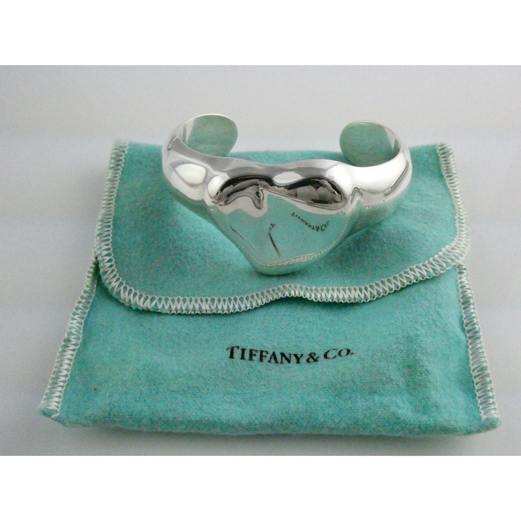 Tiffany and Co Elsa Peretti Sterling Silver Full Heart Cuff Bracelet 6.75 Inches