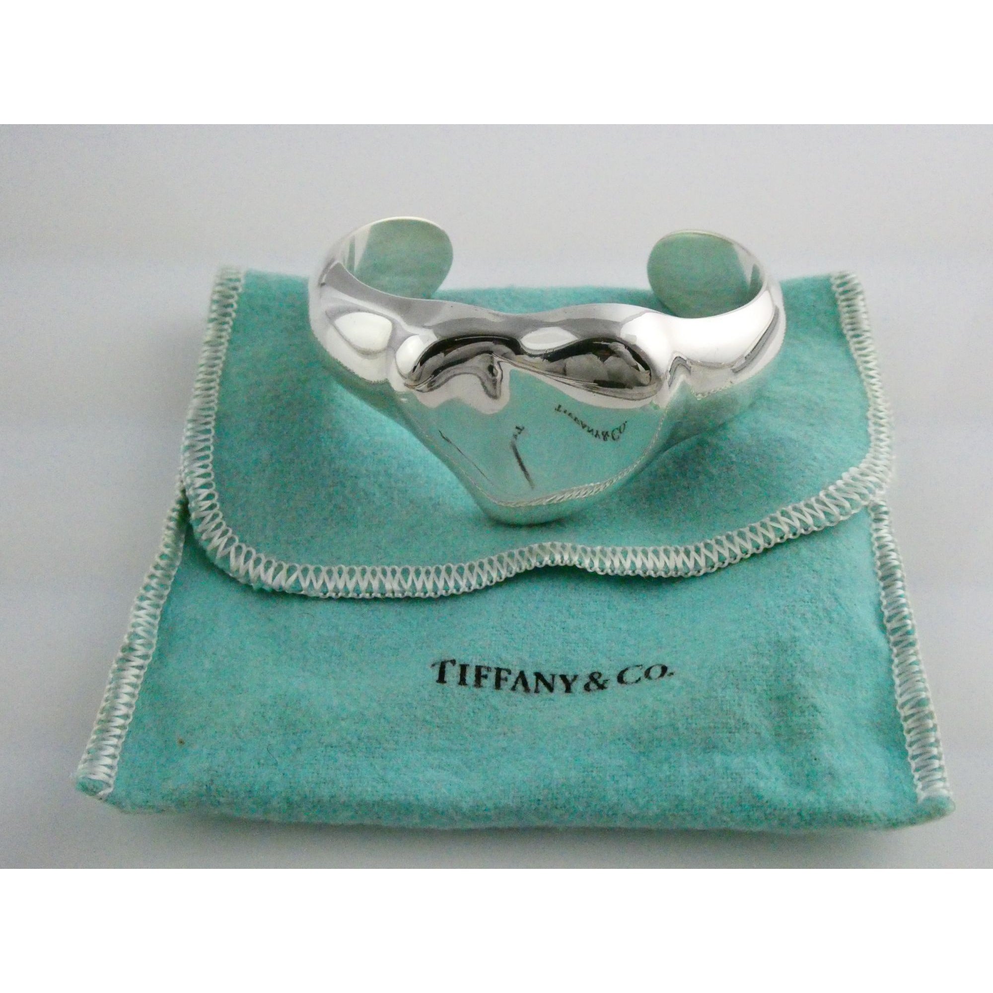 Tiffany and Co Elsa Peretti Sterling Silver Full Heart Cuff Bracelet 6.75 Inches