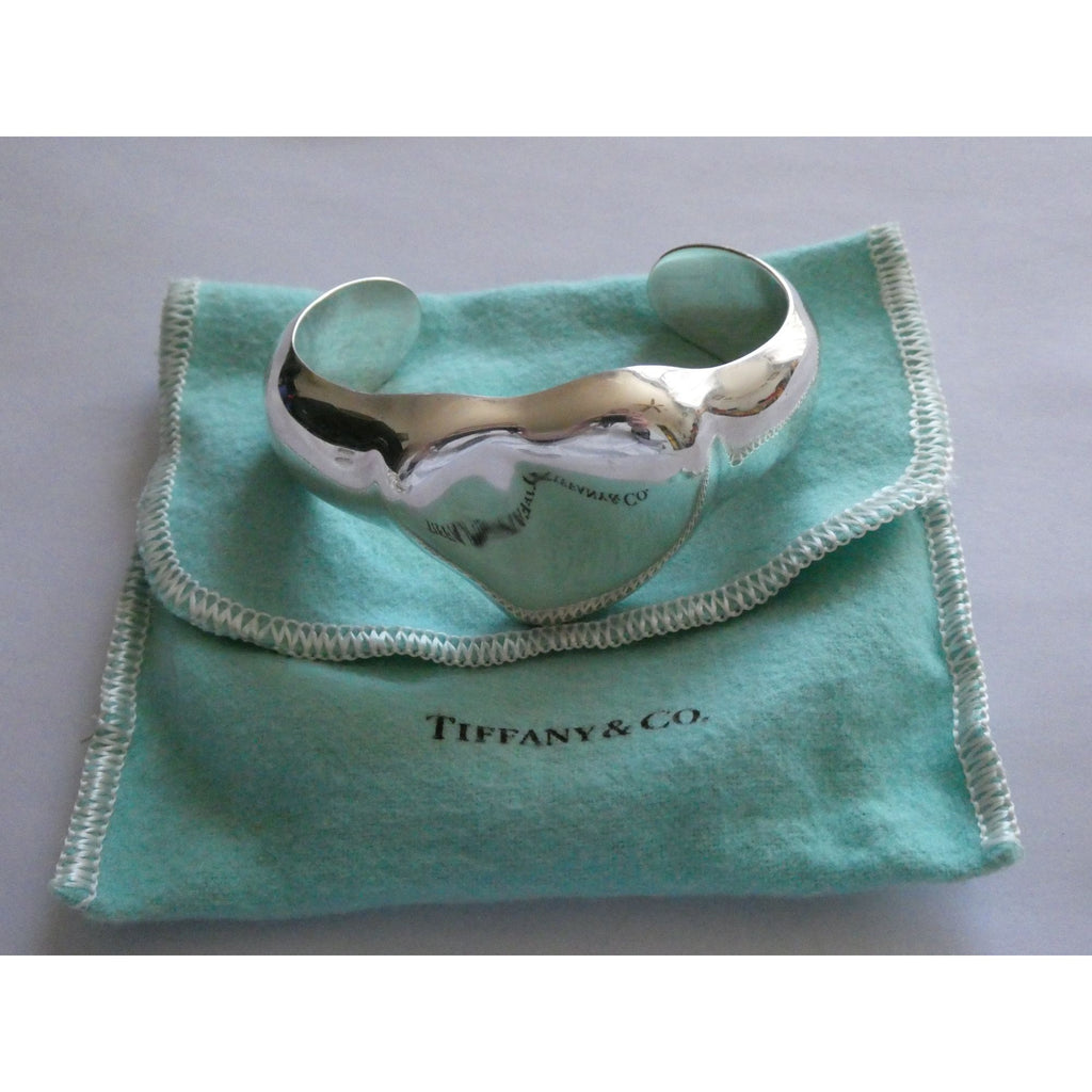 Tiffany and Co Elsa Peretti Sterling Silver Full Heart Cuff Bracelet 6.75 Inches