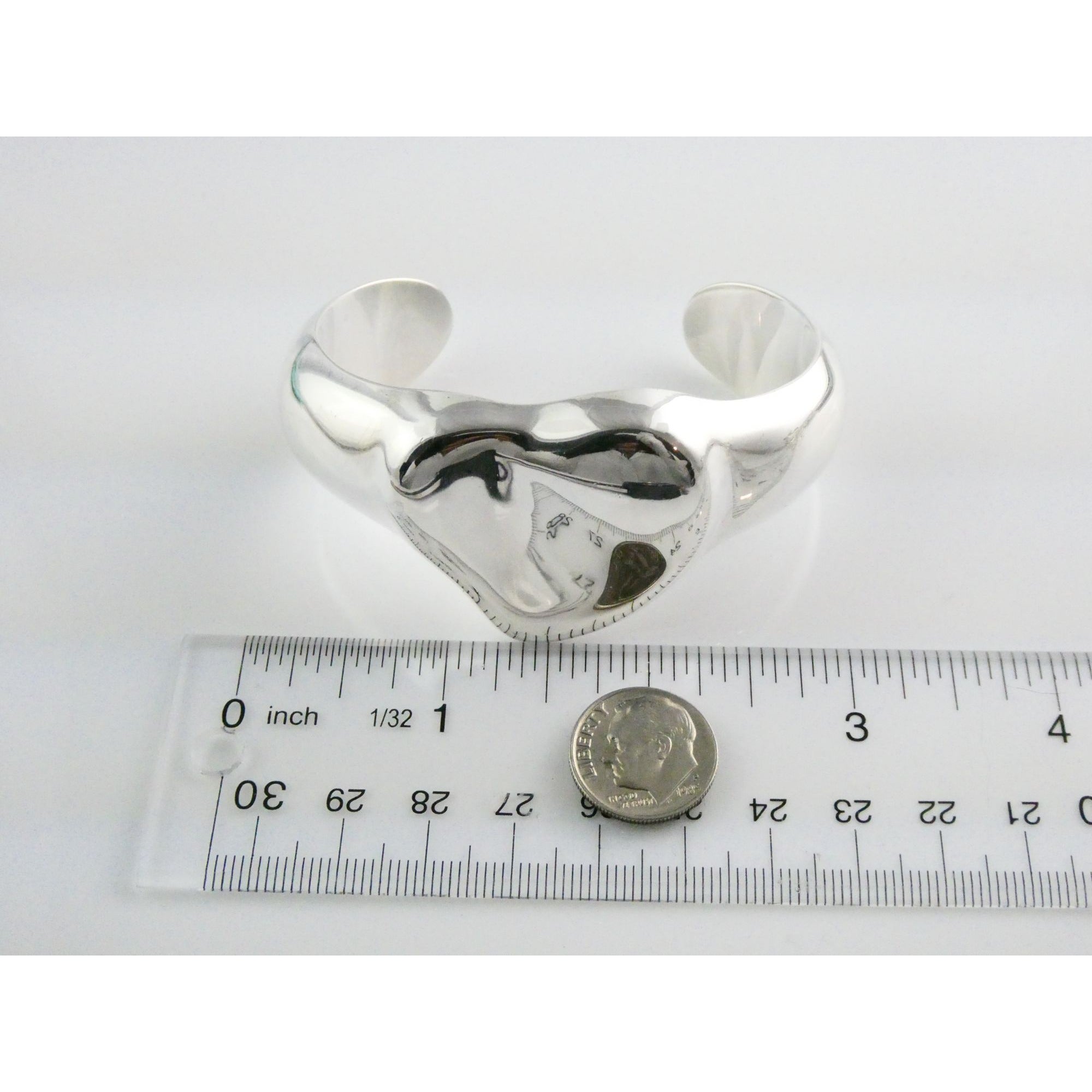 Tiffany and Co Elsa Peretti Sterling Silver Full Heart Cuff Bracelet 6.75 Inches