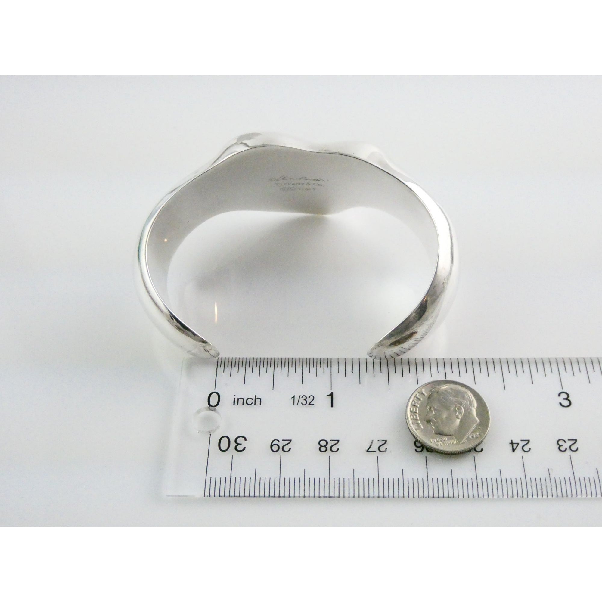 Tiffany and Co Elsa Peretti Sterling Silver Full Heart Cuff Bracelet 6.75 Inches