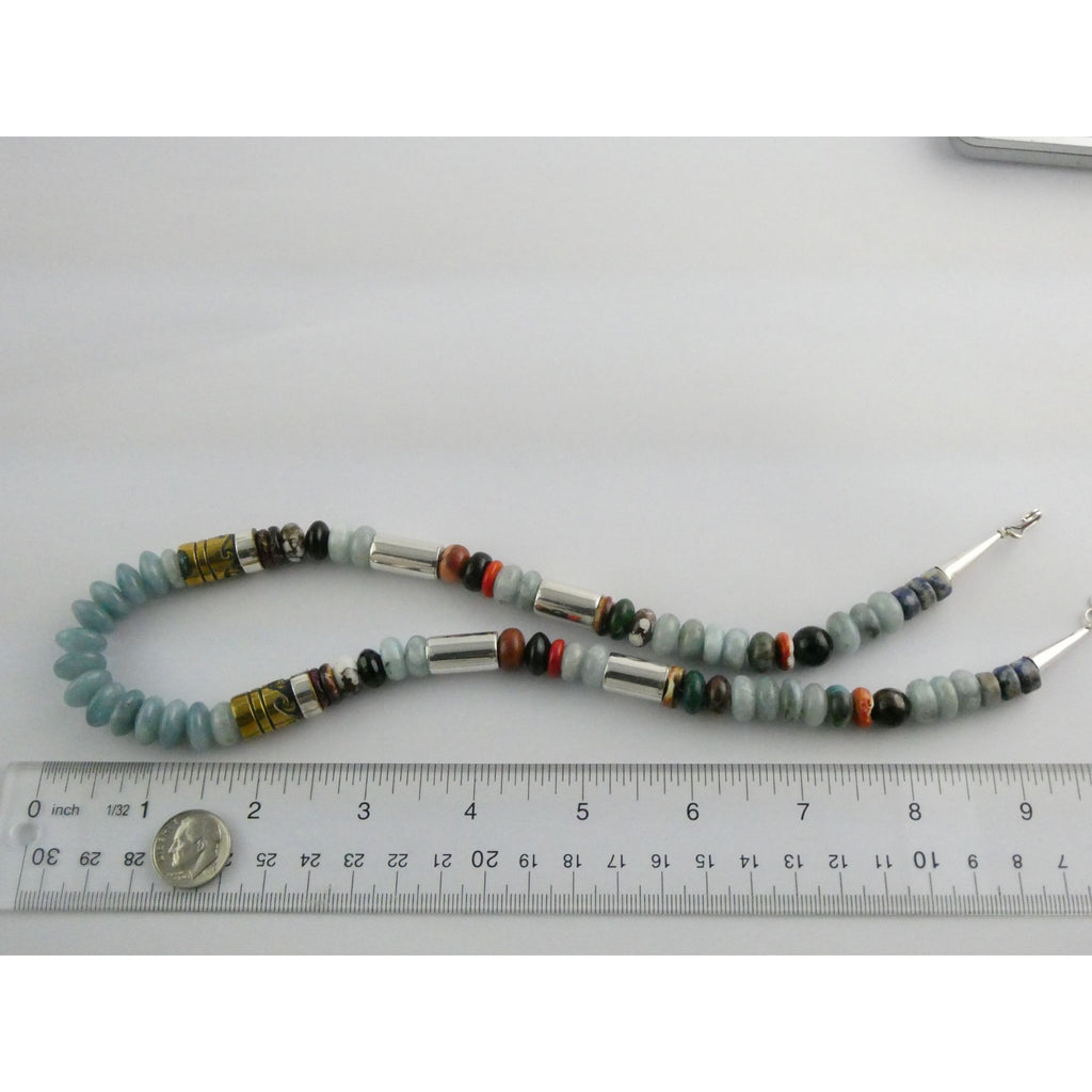 Sterling Silver Multi Gemstone Aquamarine Coral Beaded Necklace 21 Inches 80g