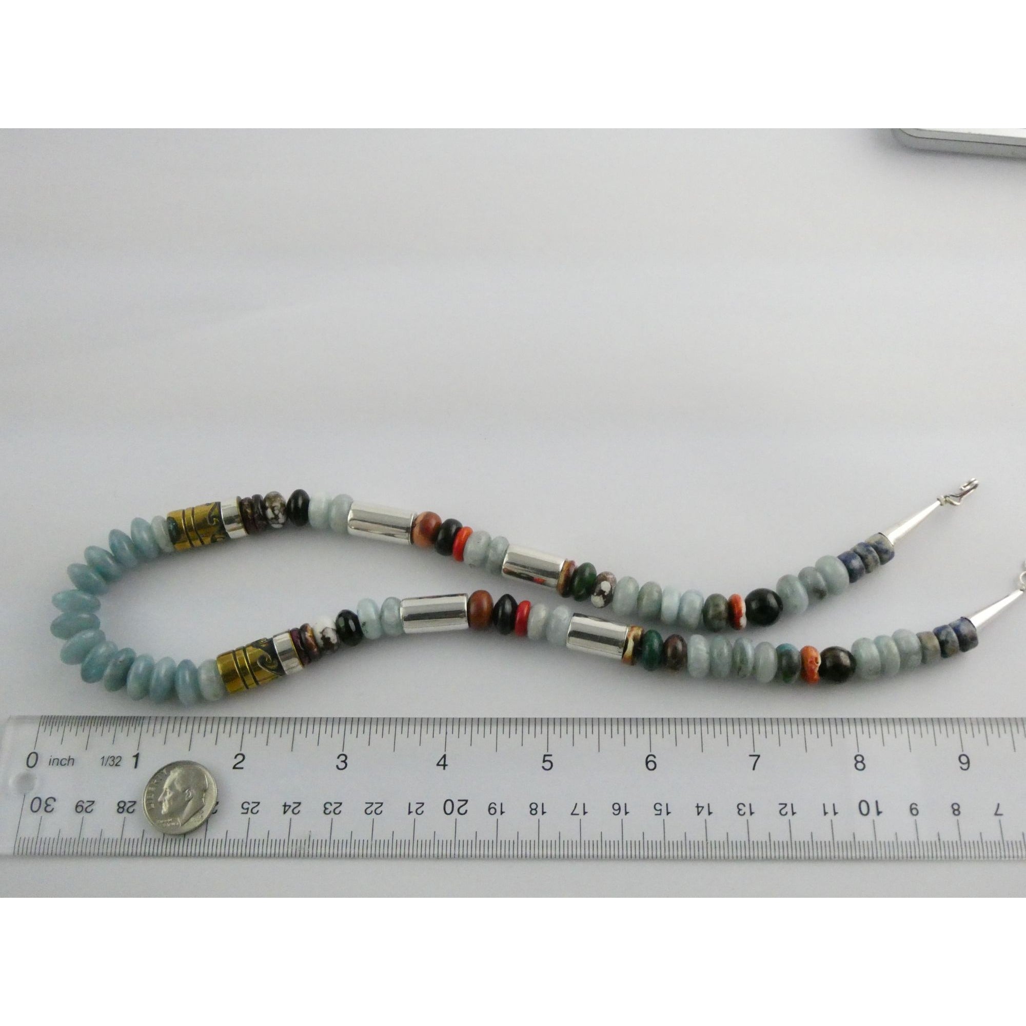 Sterling Silver Multi Gemstone Aquamarine Coral Beaded Necklace 21 Inches 80g
