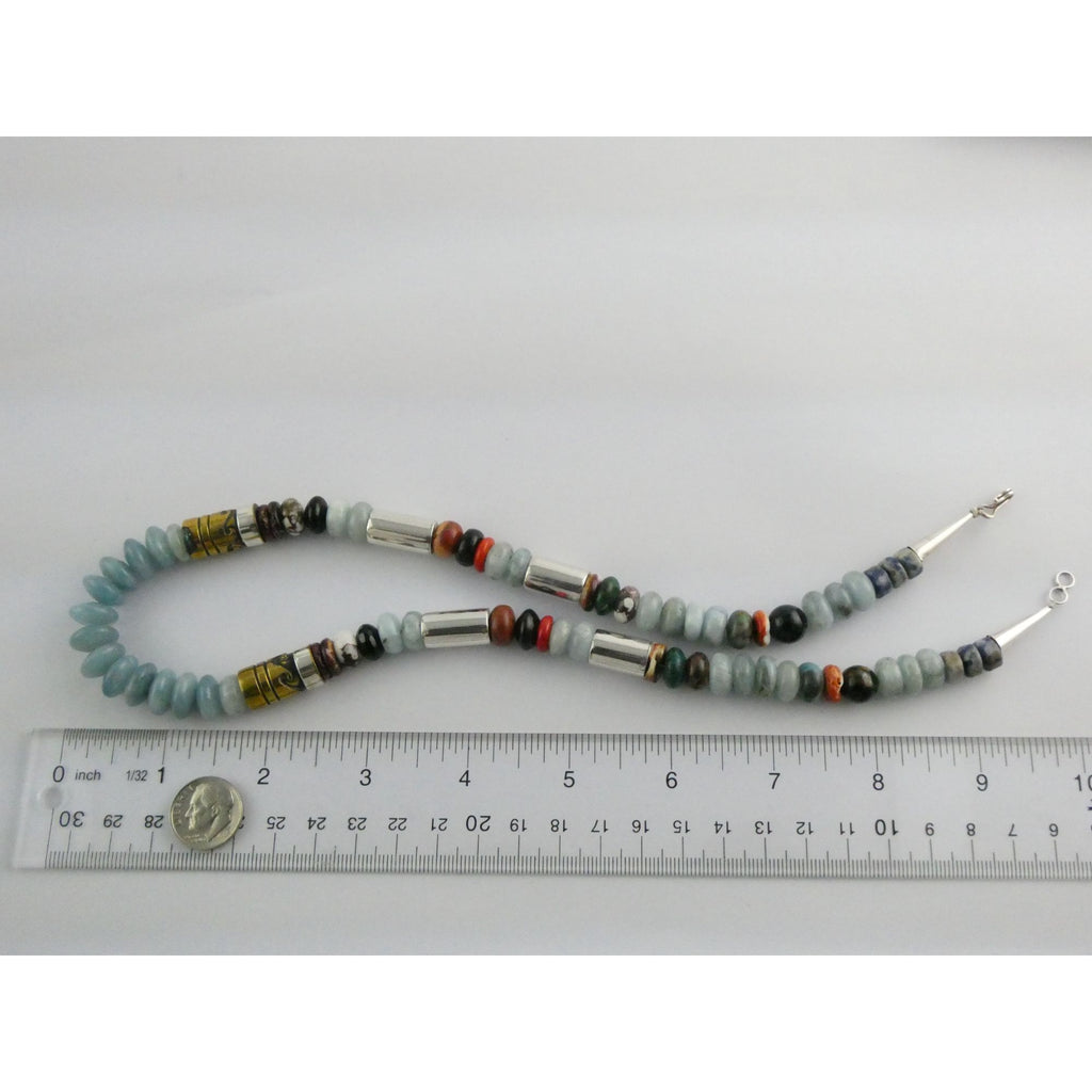 Sterling Silver Multi Gemstone Aquamarine Coral Beaded Necklace 21 Inches 80g