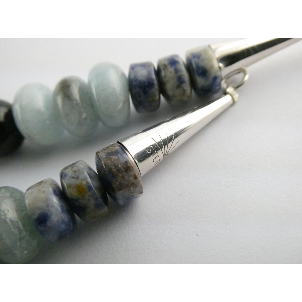 Sterling Silver Multi Gemstone Aquamarine Coral Beaded Necklace 21 Inches 80g
