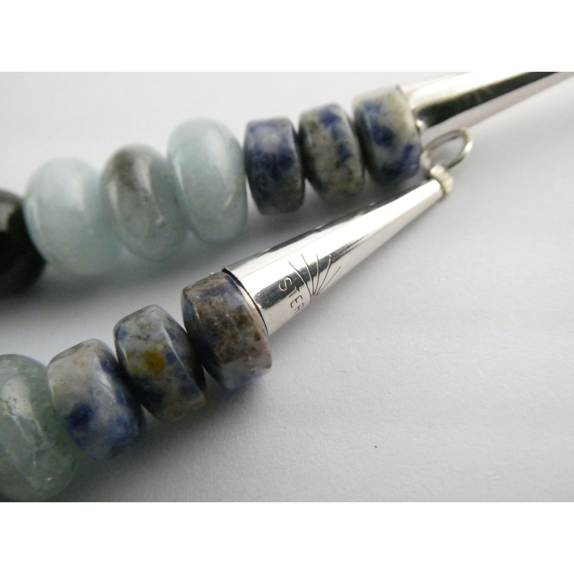 Sterling Silver Multi Gemstone Aquamarine Coral Beaded Necklace 21 Inches 80g