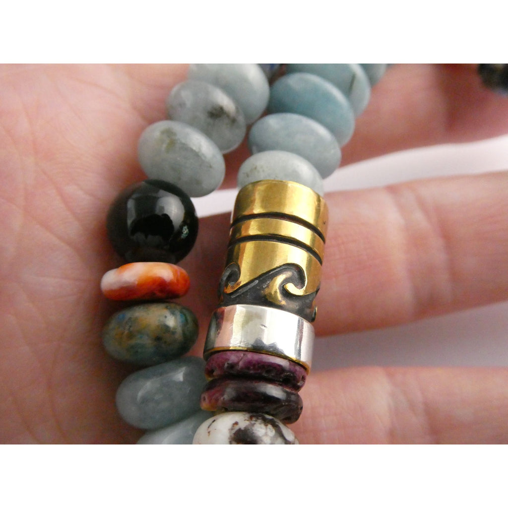 Sterling Silver Multi Gemstone Aquamarine Coral Beaded Necklace 21 Inches 80g