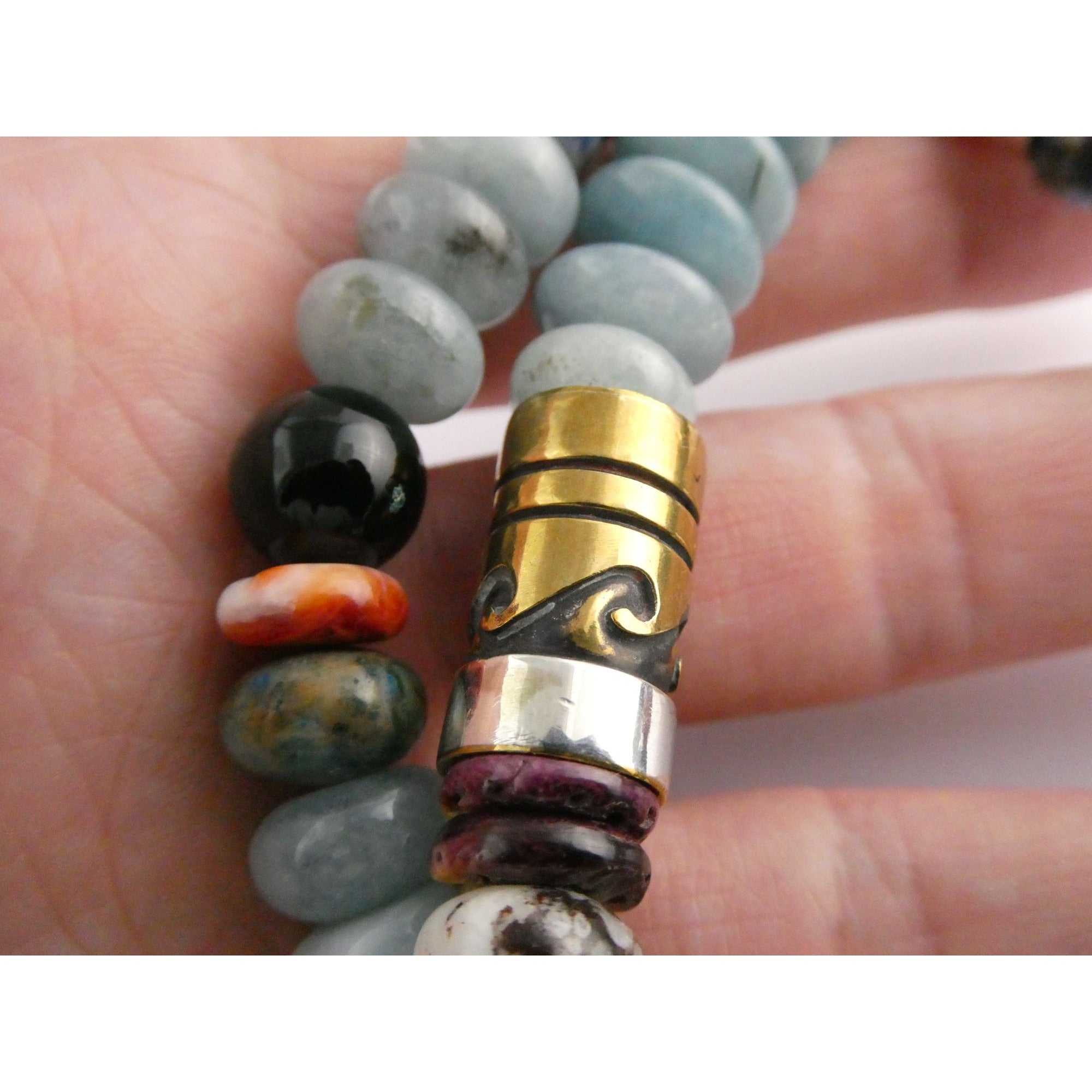 Sterling Silver Multi Gemstone Aquamarine Coral Beaded Necklace 21 Inches 80g