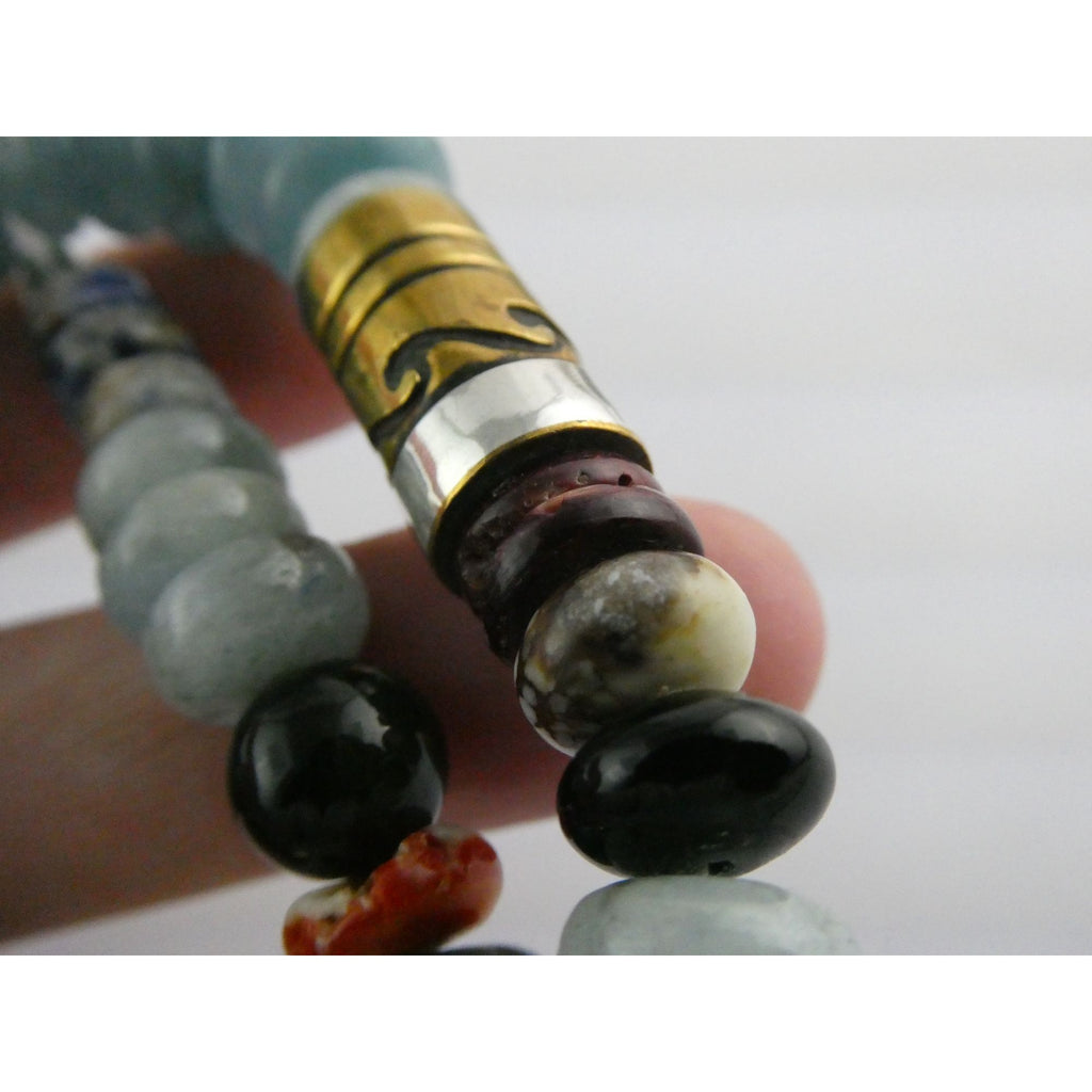 Sterling Silver Multi Gemstone Aquamarine Coral Beaded Necklace 21 Inches 80g
