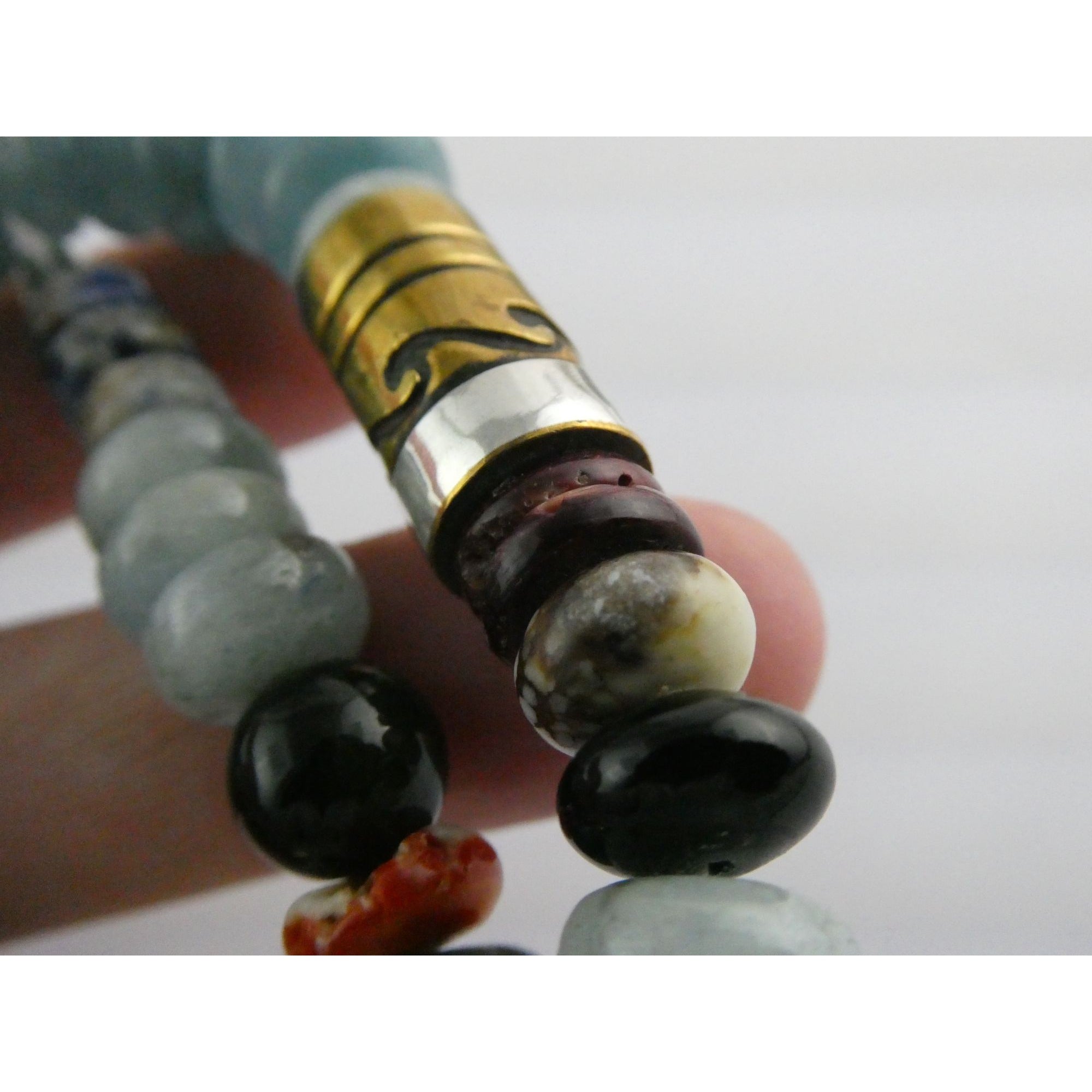 Sterling Silver Multi Gemstone Aquamarine Coral Beaded Necklace 21 Inches 80g