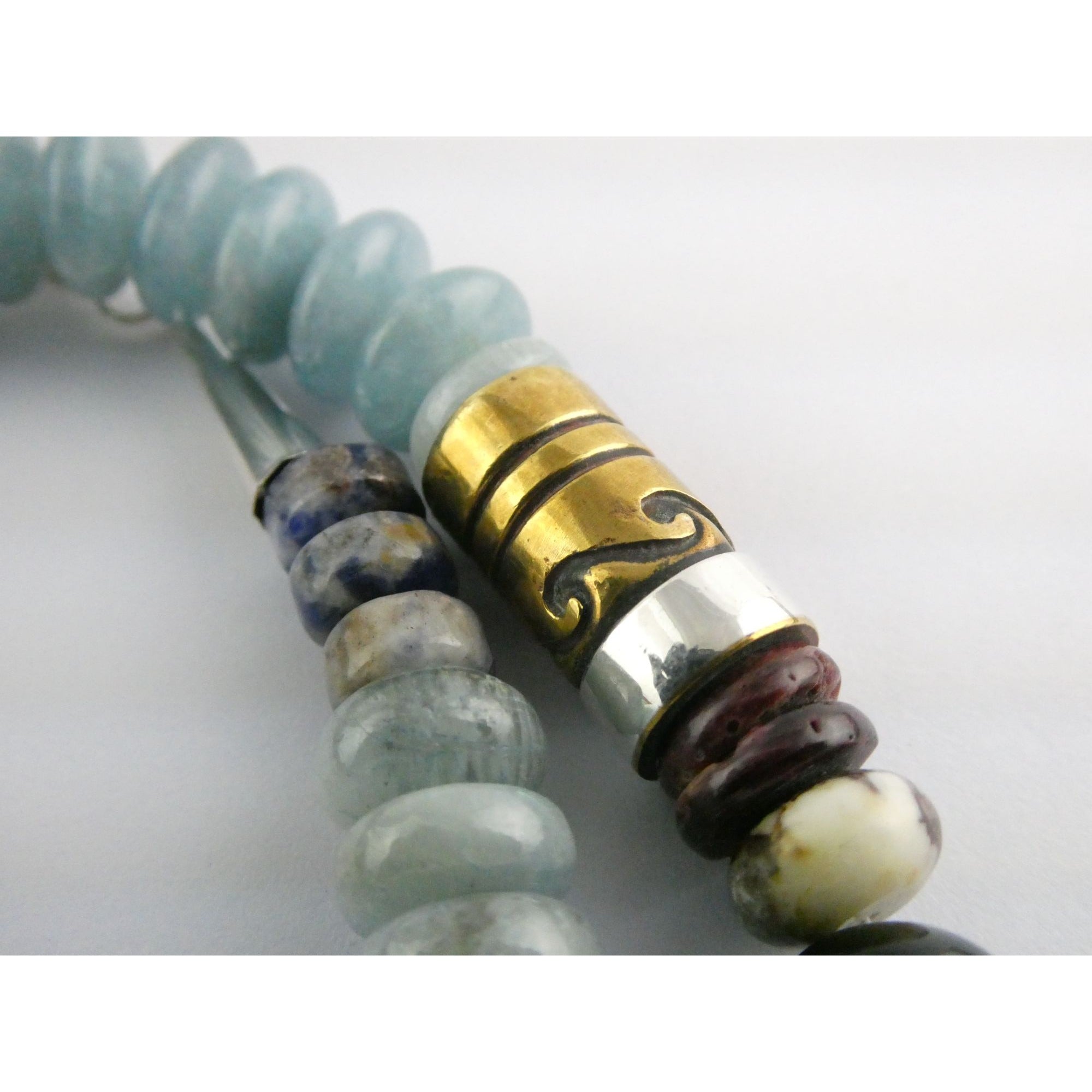 Sterling Silver Multi Gemstone Aquamarine Coral Beaded Necklace 21 Inches 80g