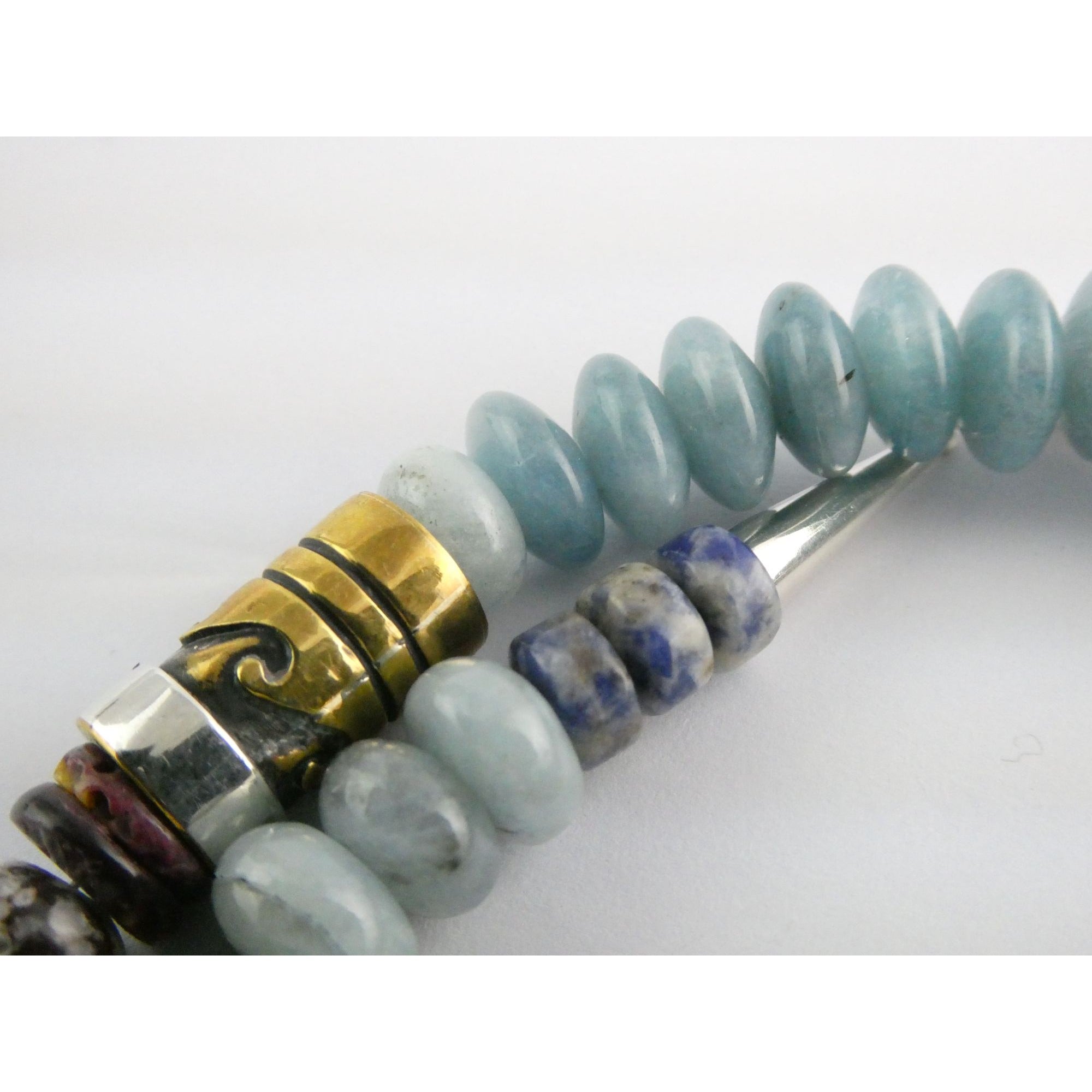 Sterling Silver Multi Gemstone Aquamarine Coral Beaded Necklace 21 Inches 80g