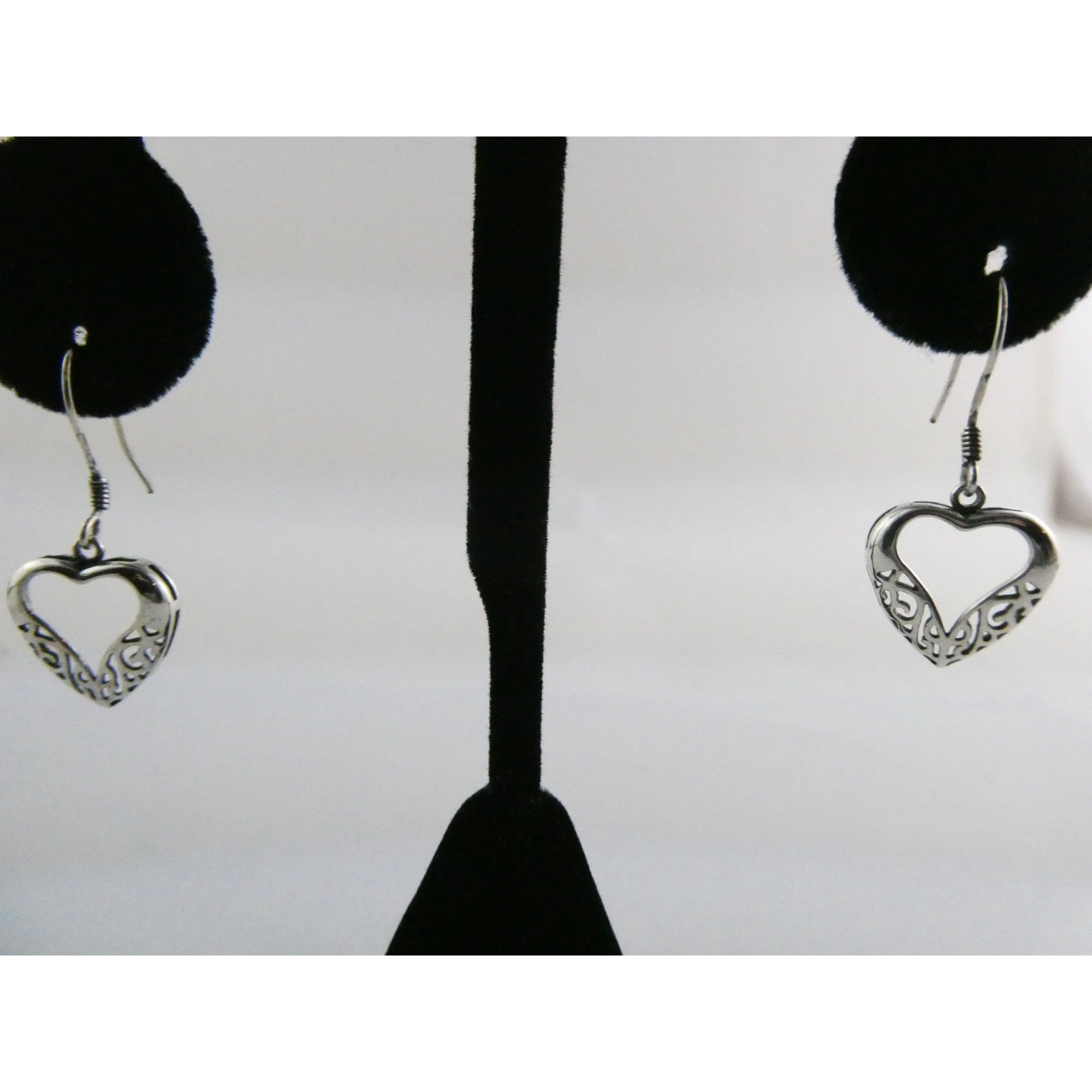 Sterling Silver Openwork Hearts Hook Earrings 2.1g 925 1 3/8 Inch Length