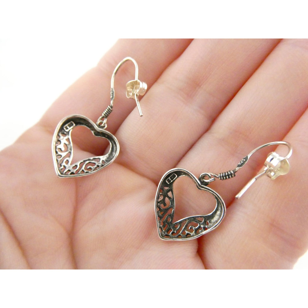 Sterling Silver Openwork Hearts Hook Earrings 2.1g 925 1 3/8 Inch Length