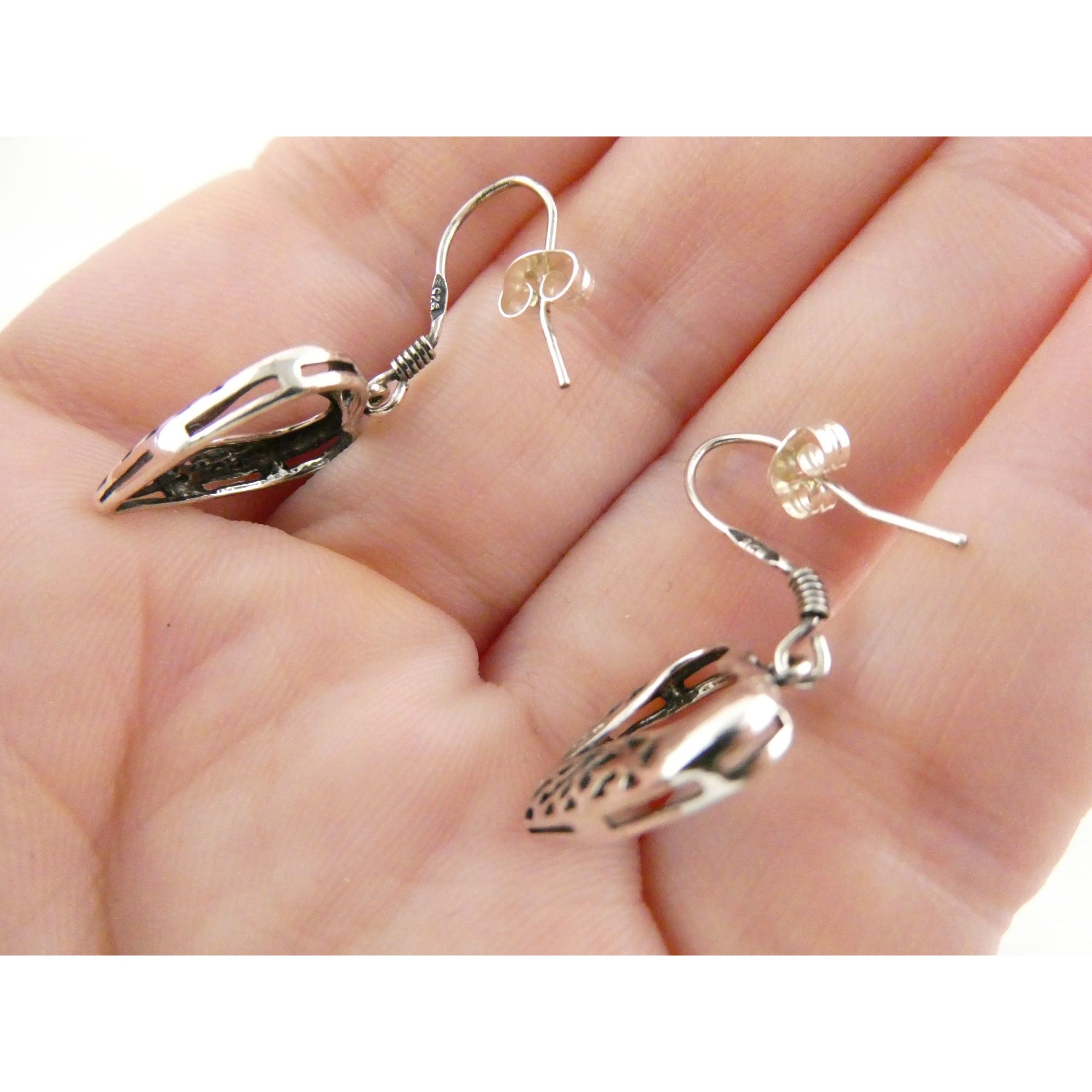 Sterling Silver Openwork Hearts Hook Earrings 2.1g 925 1 3/8 Inch Length