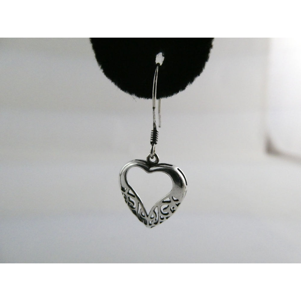Sterling Silver Openwork Hearts Hook Earrings 2.1g 925 1 3/8 Inch Length