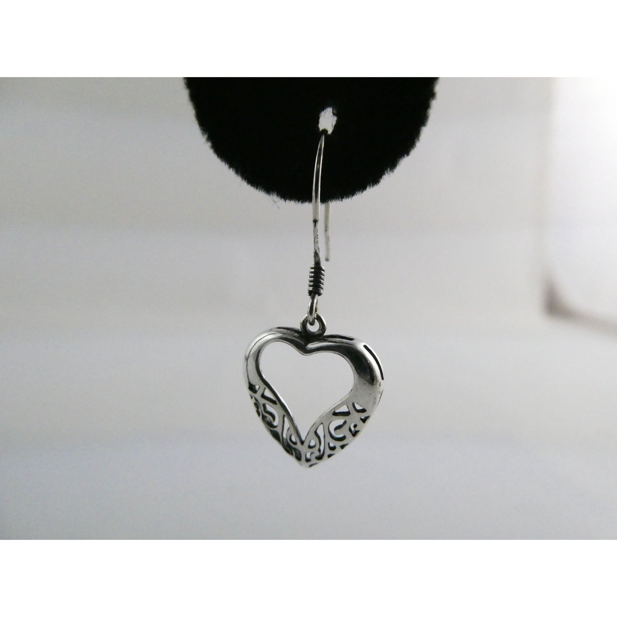 Sterling Silver Openwork Hearts Hook Earrings 2.1g 925 1 3/8 Inch Length