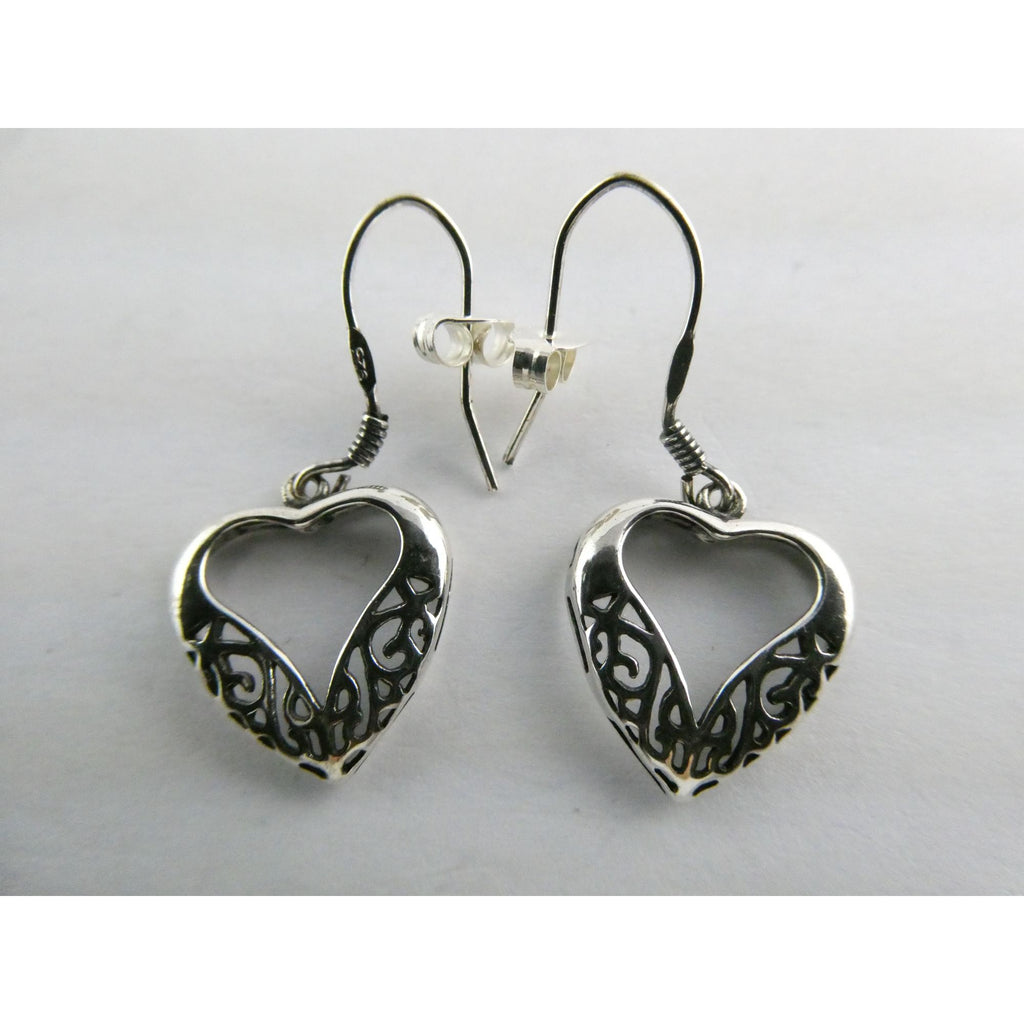 Sterling Silver Openwork Hearts Hook Earrings 2.1g 925 1 3/8 Inch Length