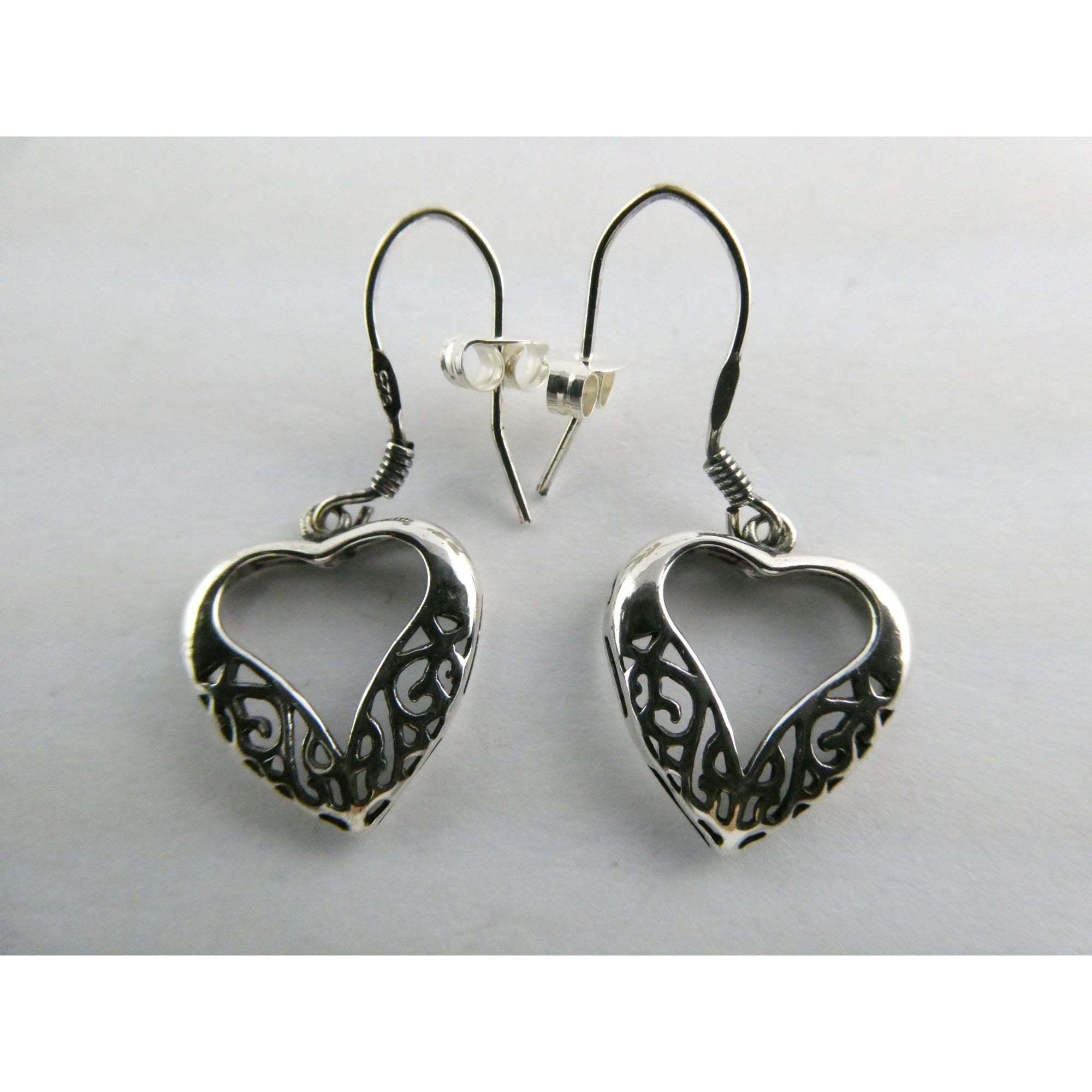 Sterling Silver Openwork Hearts Hook Earrings 2.1g 925 1 3/8 Inch Length