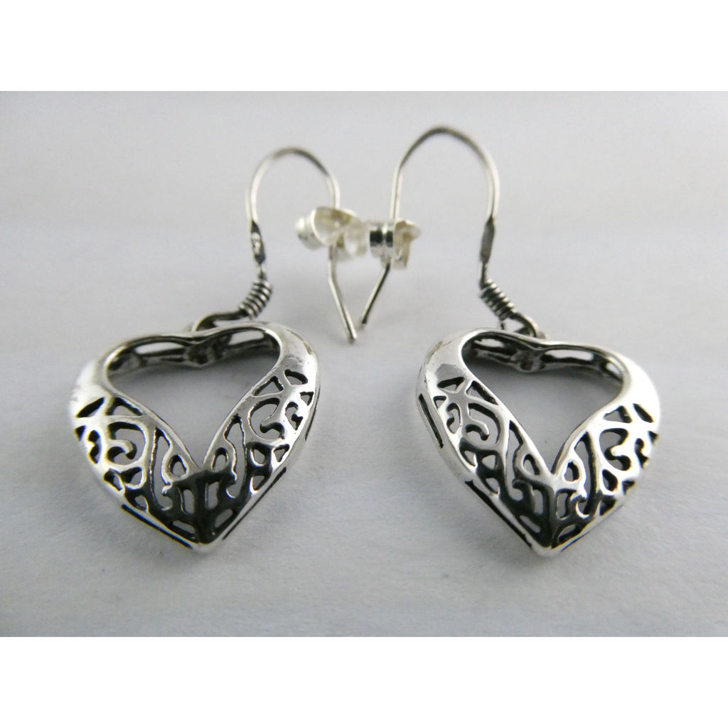 Sterling Silver Openwork Hearts Hook Earrings 2.1g 925 1 3/8 Inch Length