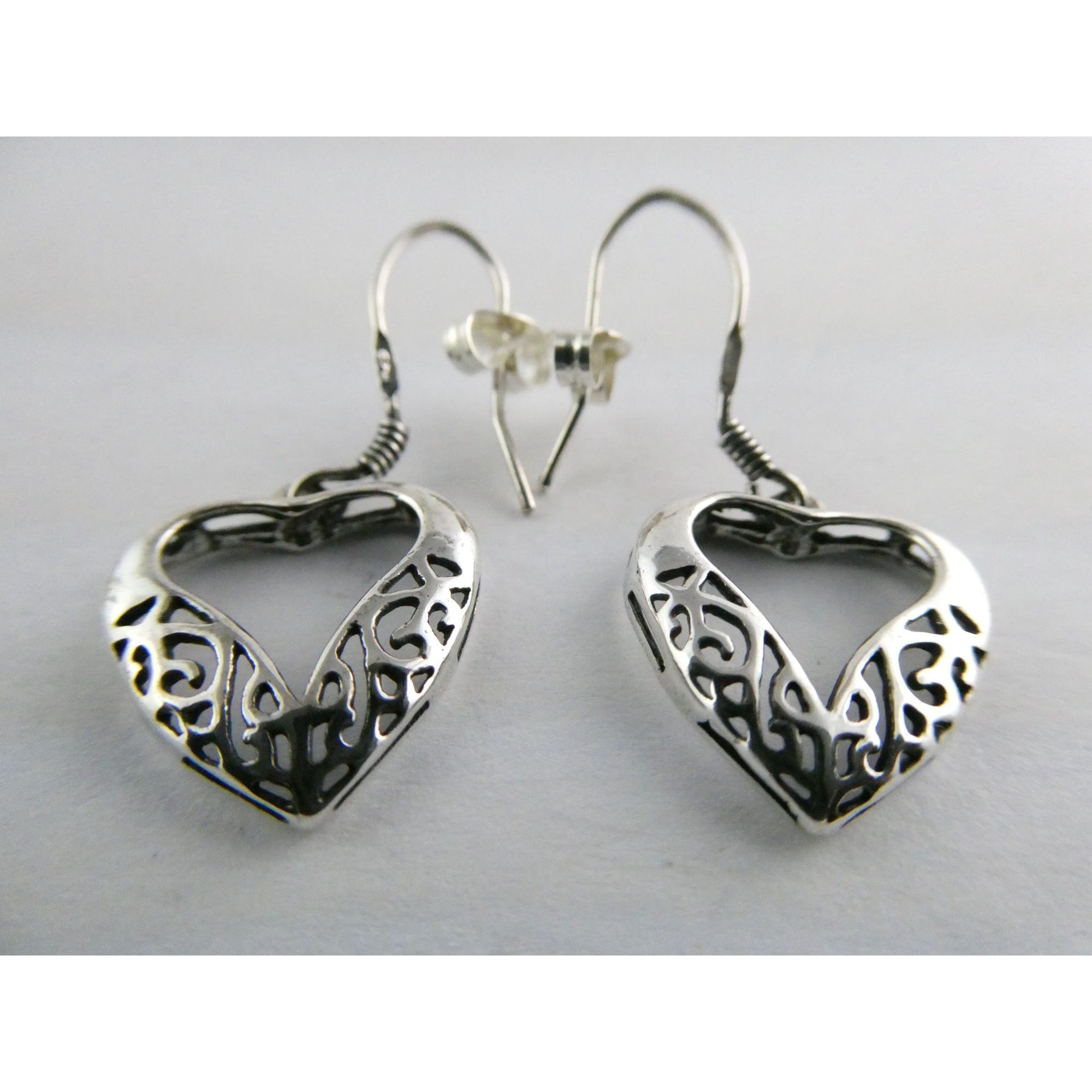 Sterling Silver Openwork Hearts Hook Earrings 2.1g 925 1 3/8 Inch Length