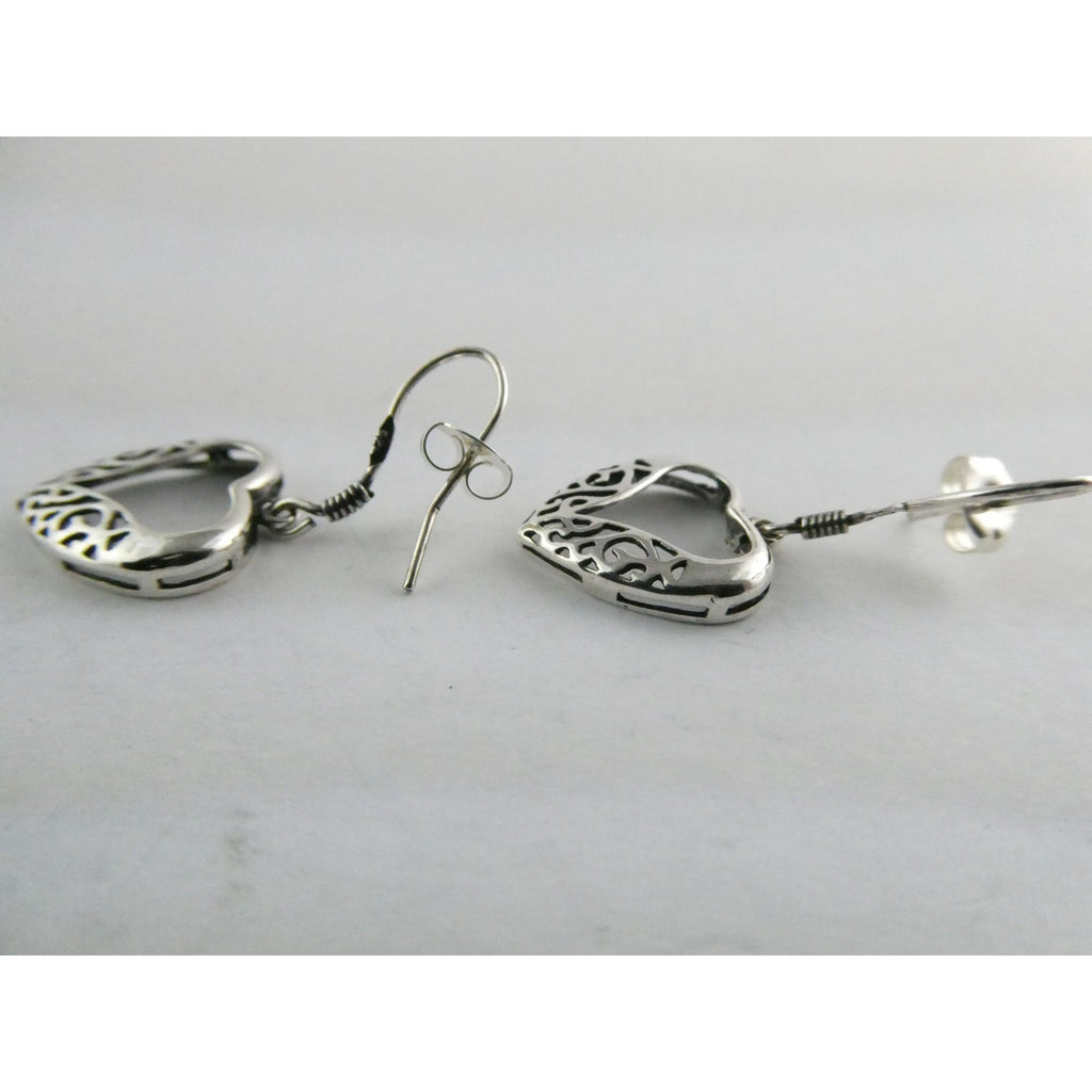Sterling Silver Openwork Hearts Hook Earrings 2.1g 925 1 3/8 Inch Length