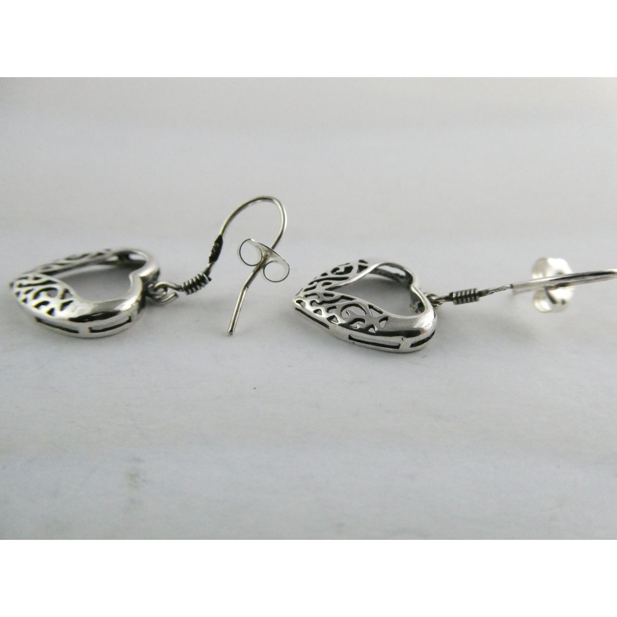 Sterling Silver Openwork Hearts Hook Earrings 2.1g 925 1 3/8 Inch Length