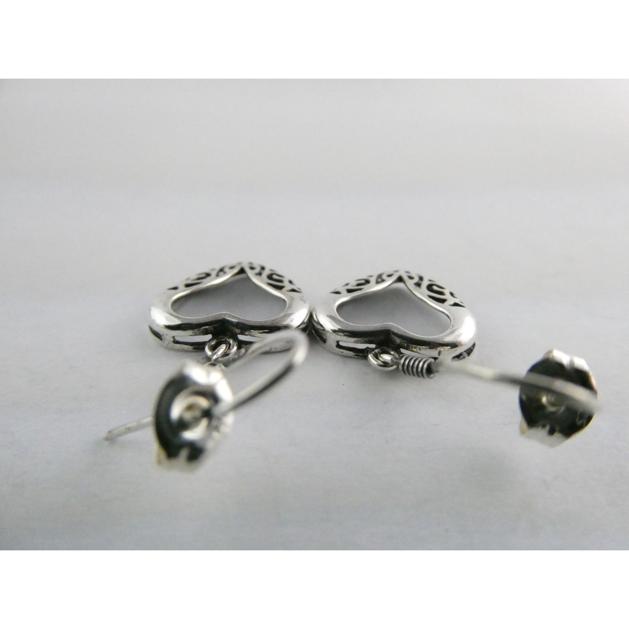 Sterling Silver Openwork Hearts Hook Earrings 2.1g 925 1 3/8 Inch Length