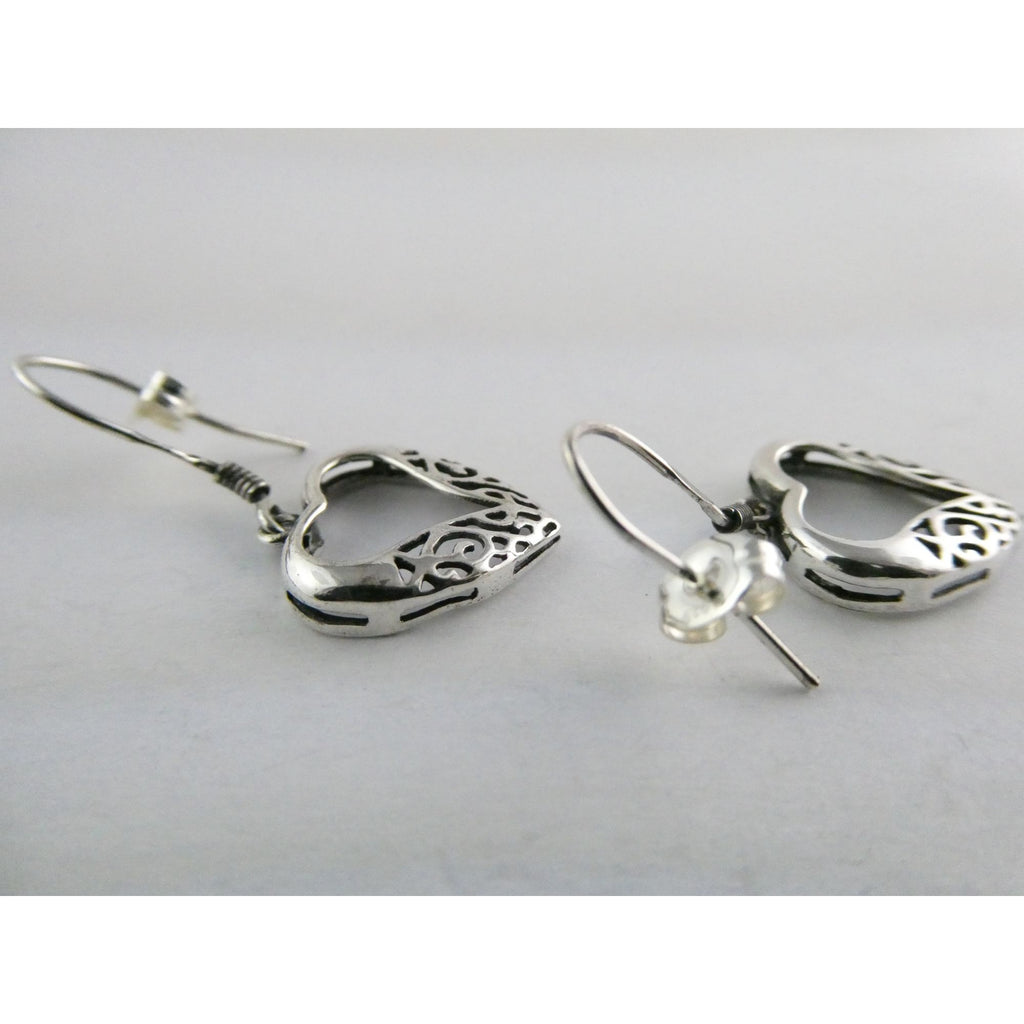 Sterling Silver Openwork Hearts Hook Earrings 2.1g 925 1 3/8 Inch Length