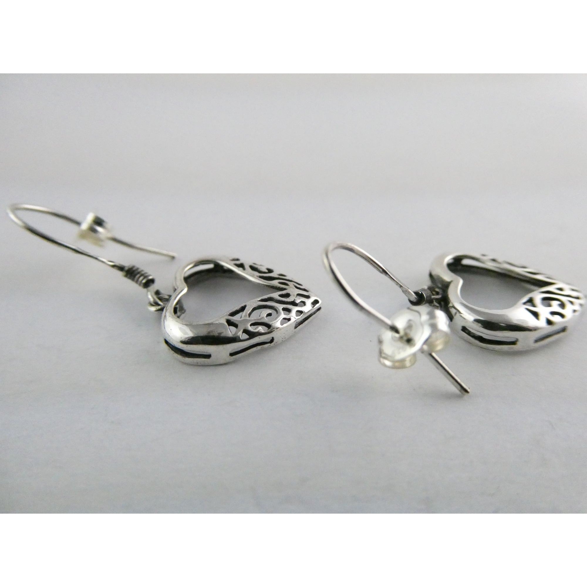Sterling Silver Openwork Hearts Hook Earrings 2.1g 925 1 3/8 Inch Length