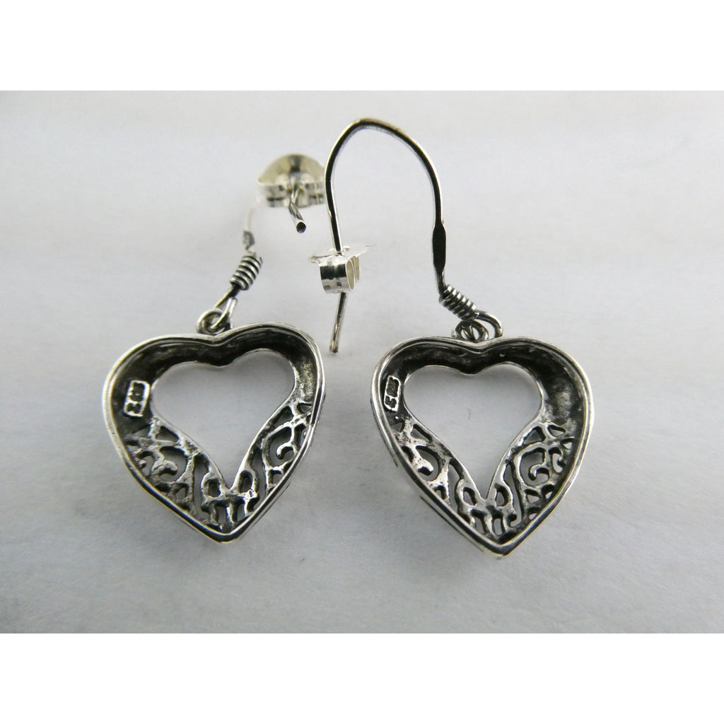 Sterling Silver Openwork Hearts Hook Earrings 2.1g 925 1 3/8 Inch Length