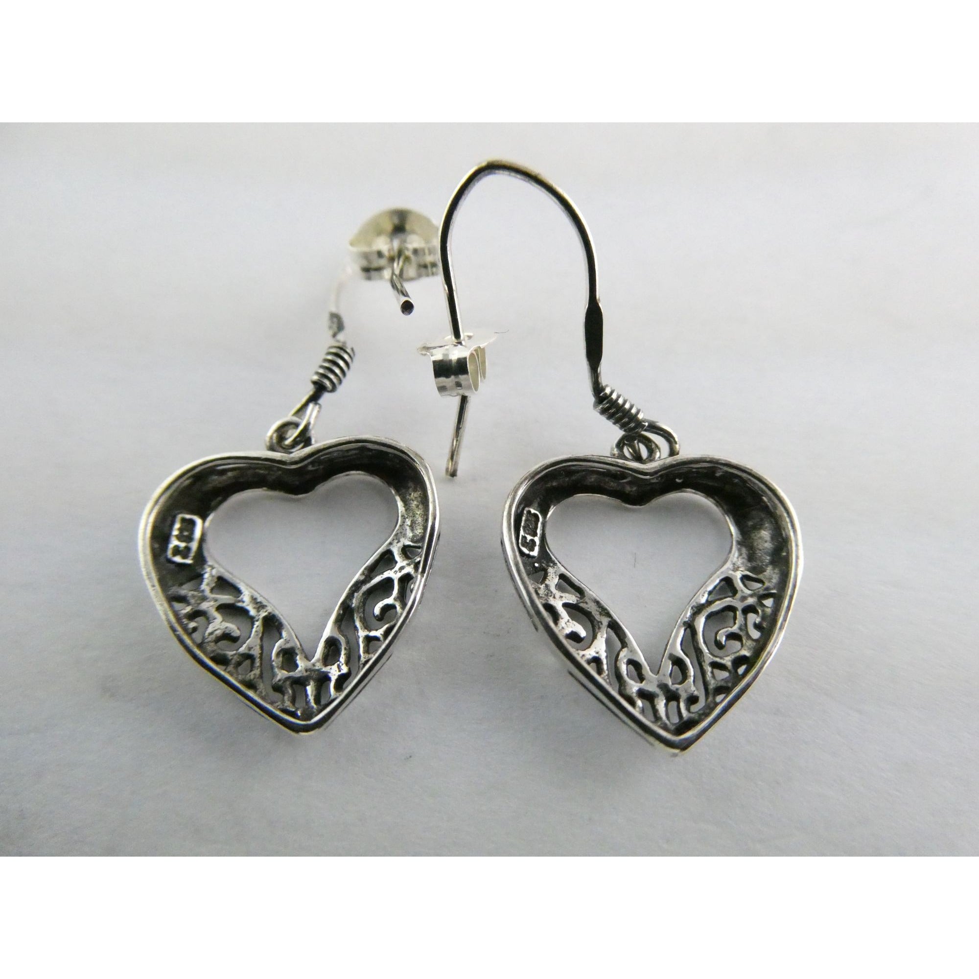 Sterling Silver Openwork Hearts Hook Earrings 2.1g 925 1 3/8 Inch Length