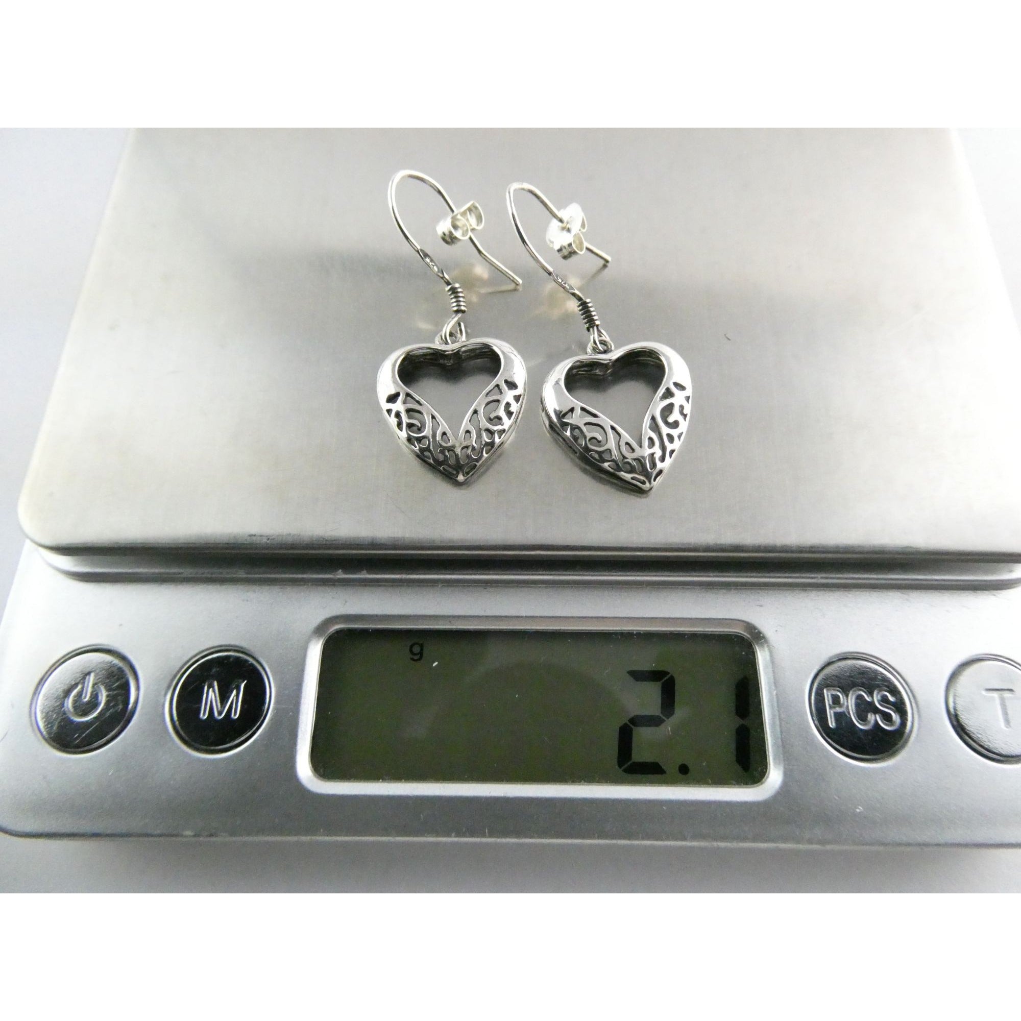 Sterling Silver Openwork Hearts Hook Earrings 2.1g 925 1 3/8 Inch Length