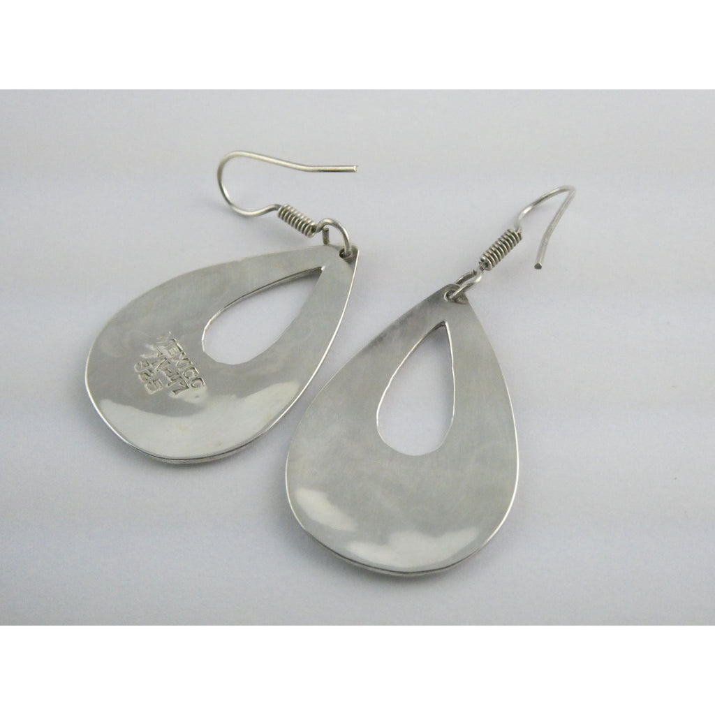 Taxco Mexico Sterling Silver Black Enamel Swirl Design Hook Earrings 4g 1.75 In