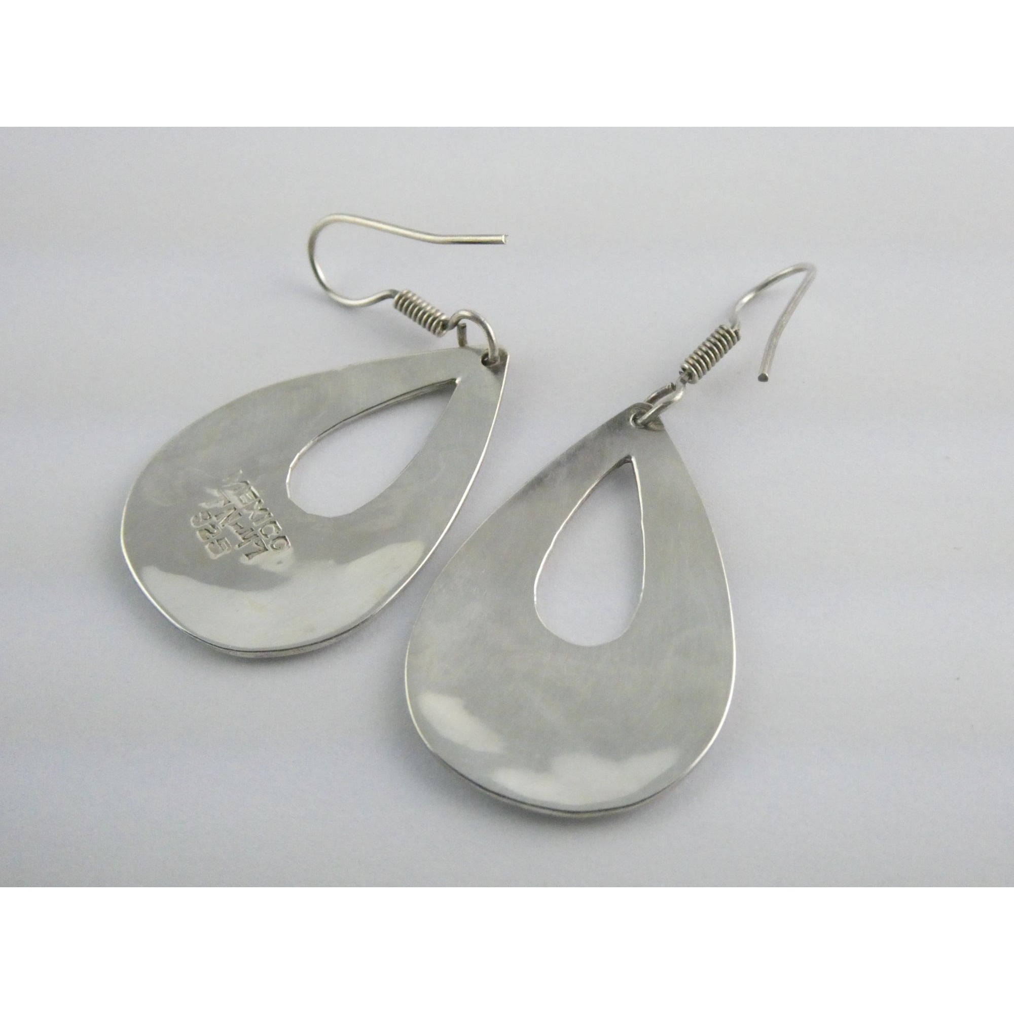 Taxco Mexico Sterling Silver Black Enamel Swirl Design Hook Earrings 4g 1.75 In