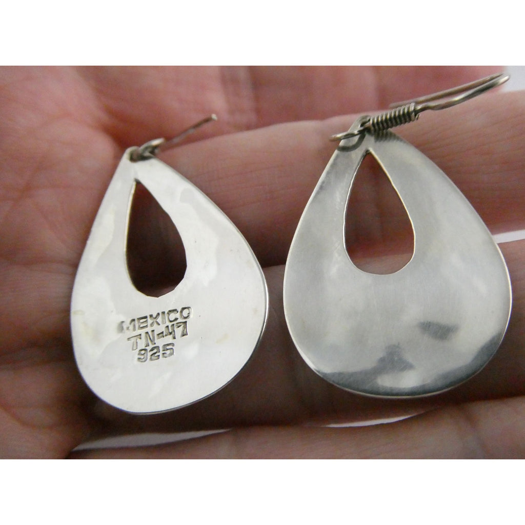 Taxco Mexico Sterling Silver Black Enamel Swirl Design Hook Earrings 4g 1.75 In