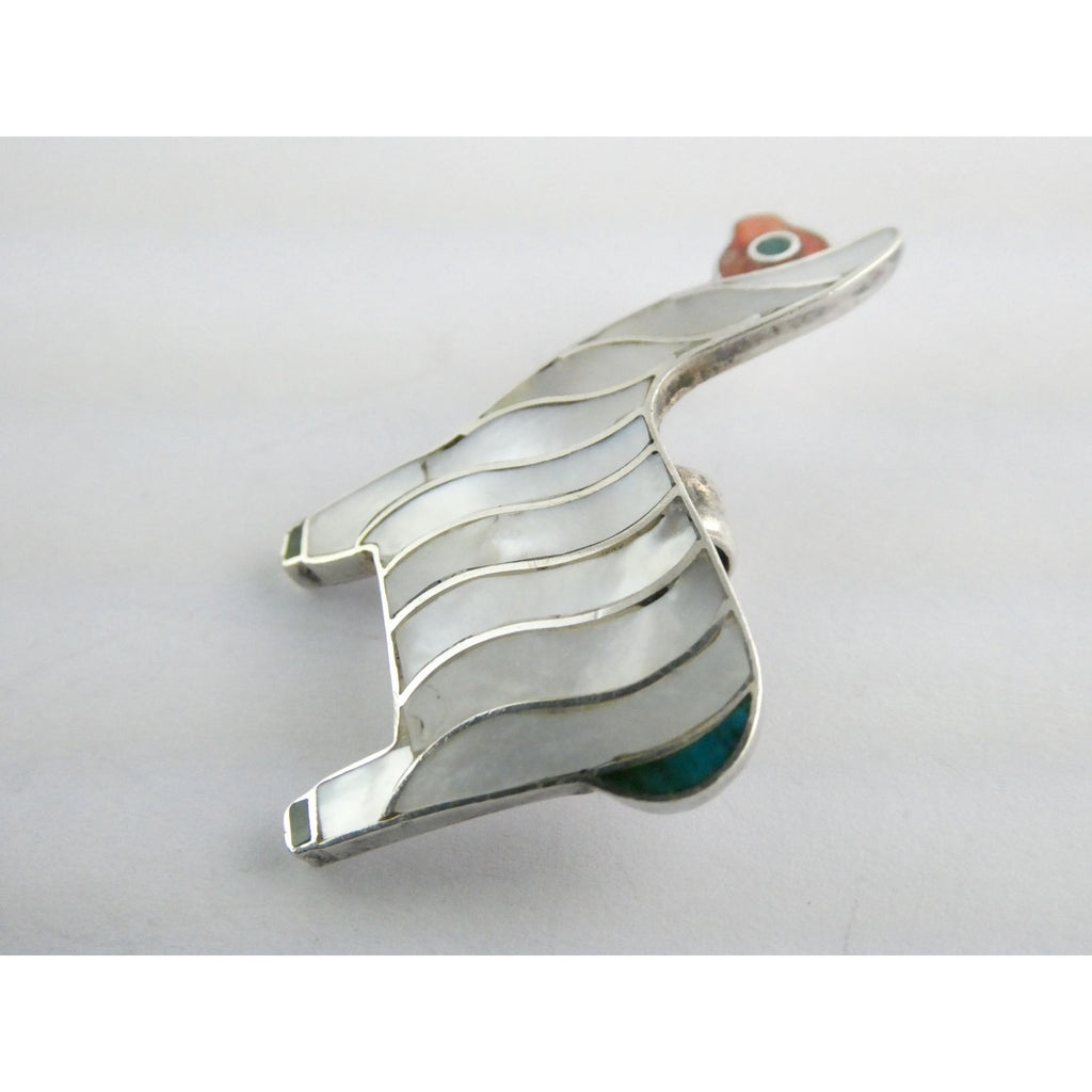 Vintage 950 Silver Mother of Pearl Shell Inlay Llama Pendant 6.4g 1.5 Inch Long