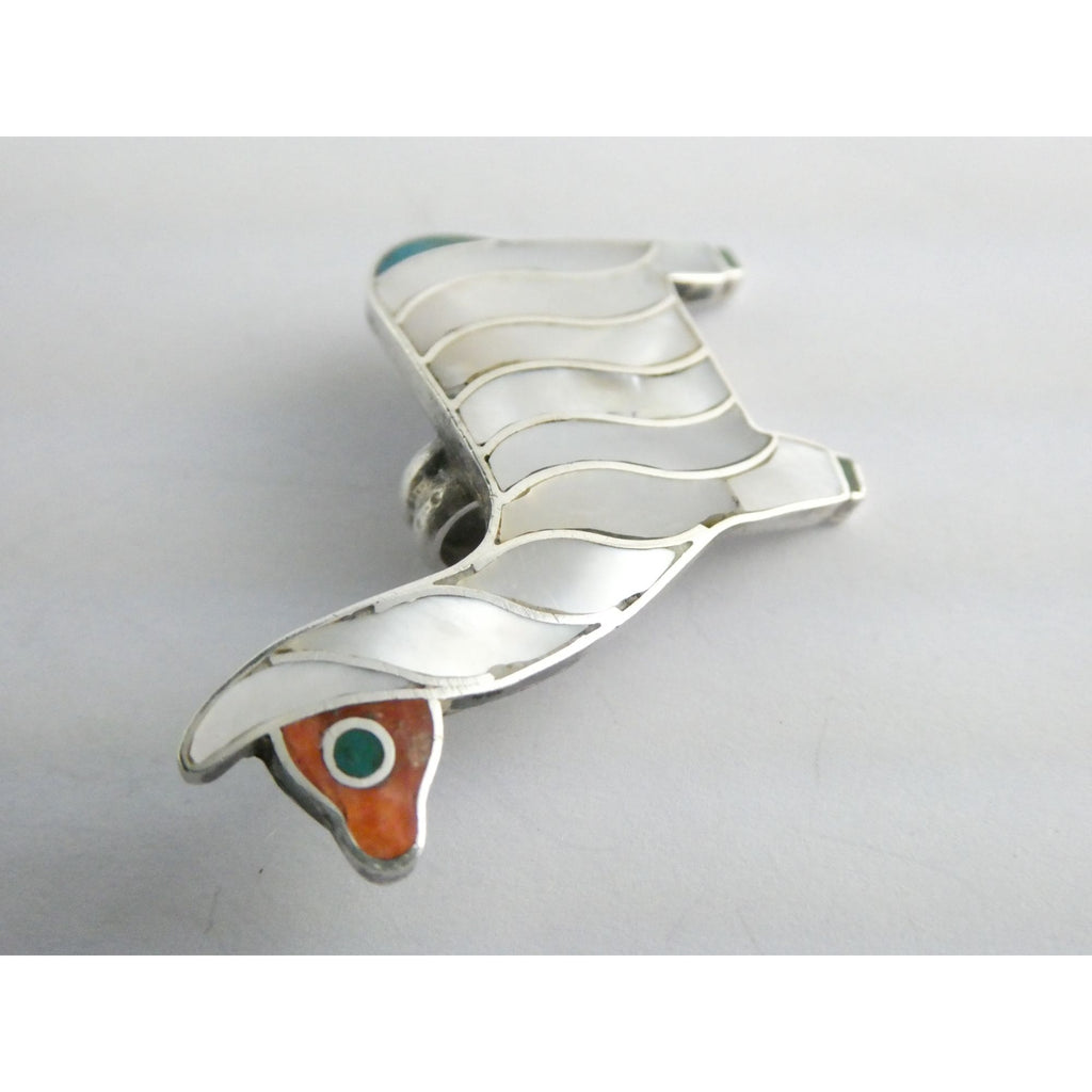 Vintage 950 Silver Mother of Pearl Shell Inlay Llama Pendant 6.4g 1.5 Inch Long