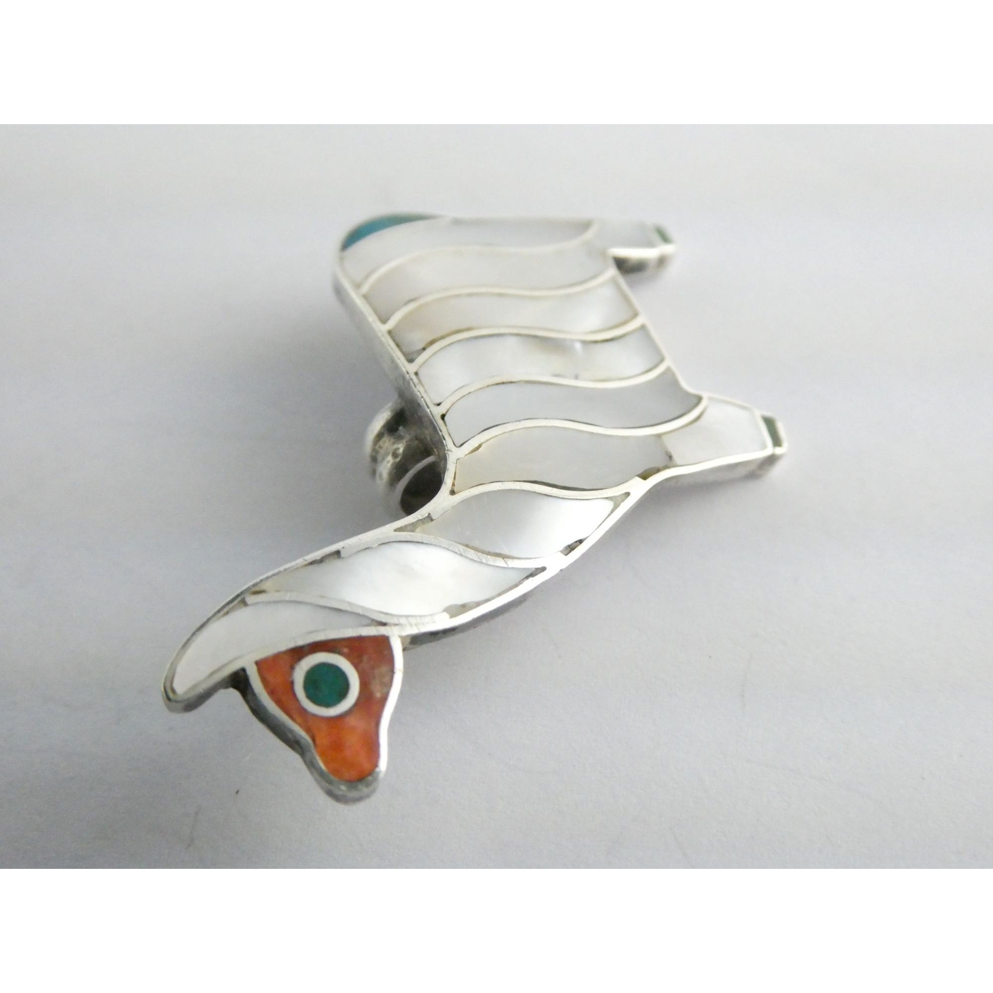Vintage 950 Silver Mother of Pearl Shell Inlay Llama Pendant 6.4g 1.5 Inch Long