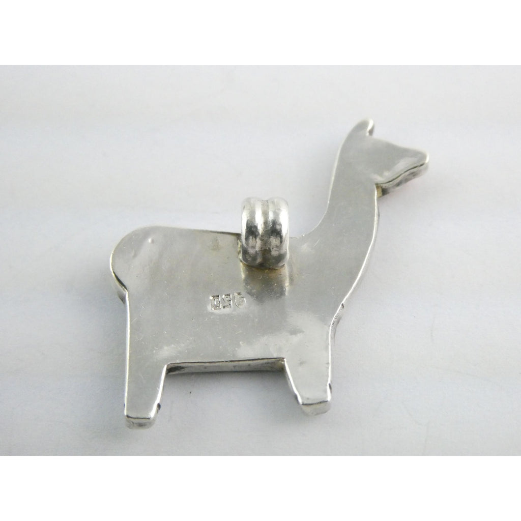 Vintage 950 Silver Mother of Pearl Shell Inlay Llama Pendant 6.4g 1.5 Inch Long