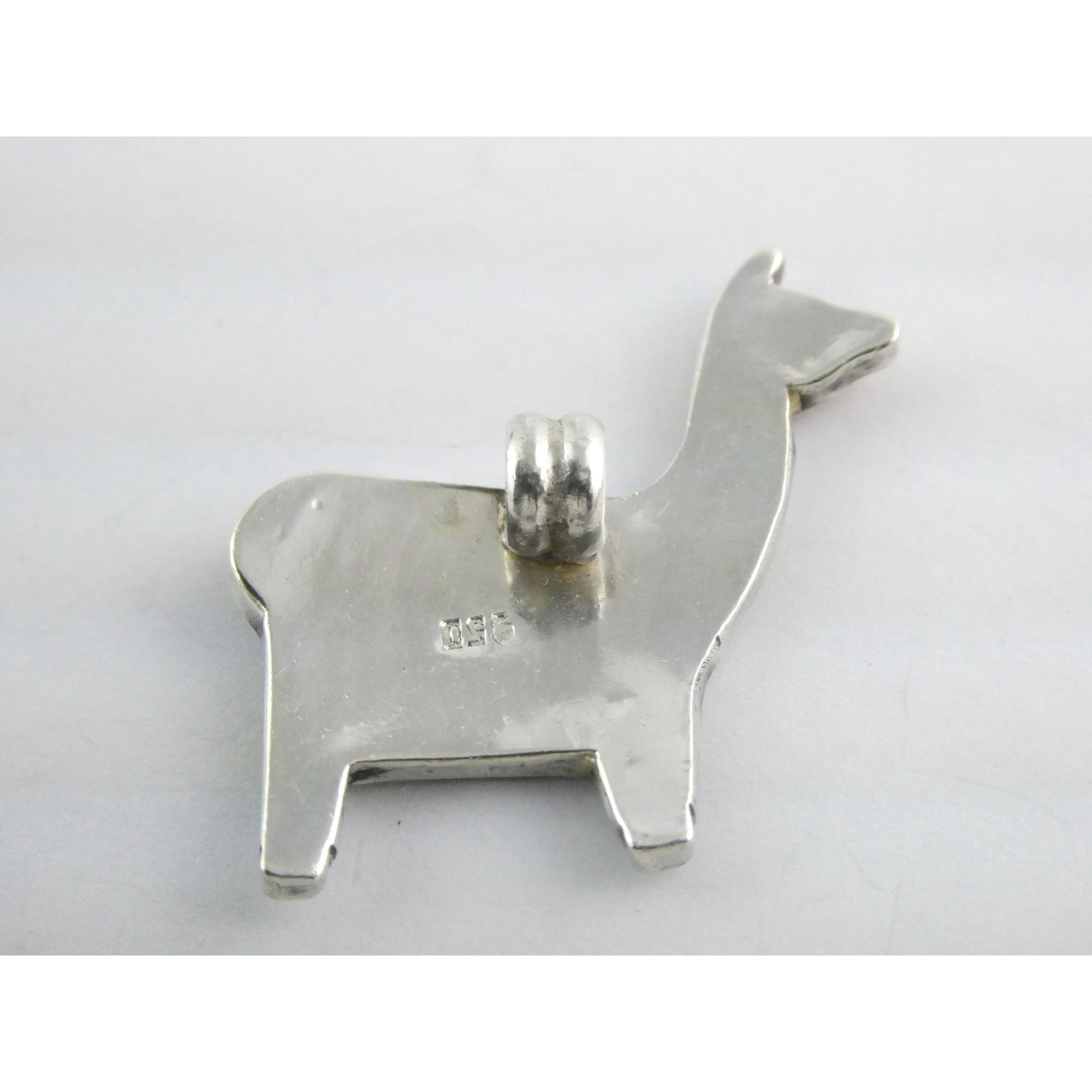 Vintage 950 Silver Mother of Pearl Shell Inlay Llama Pendant 6.4g 1.5 Inch Long