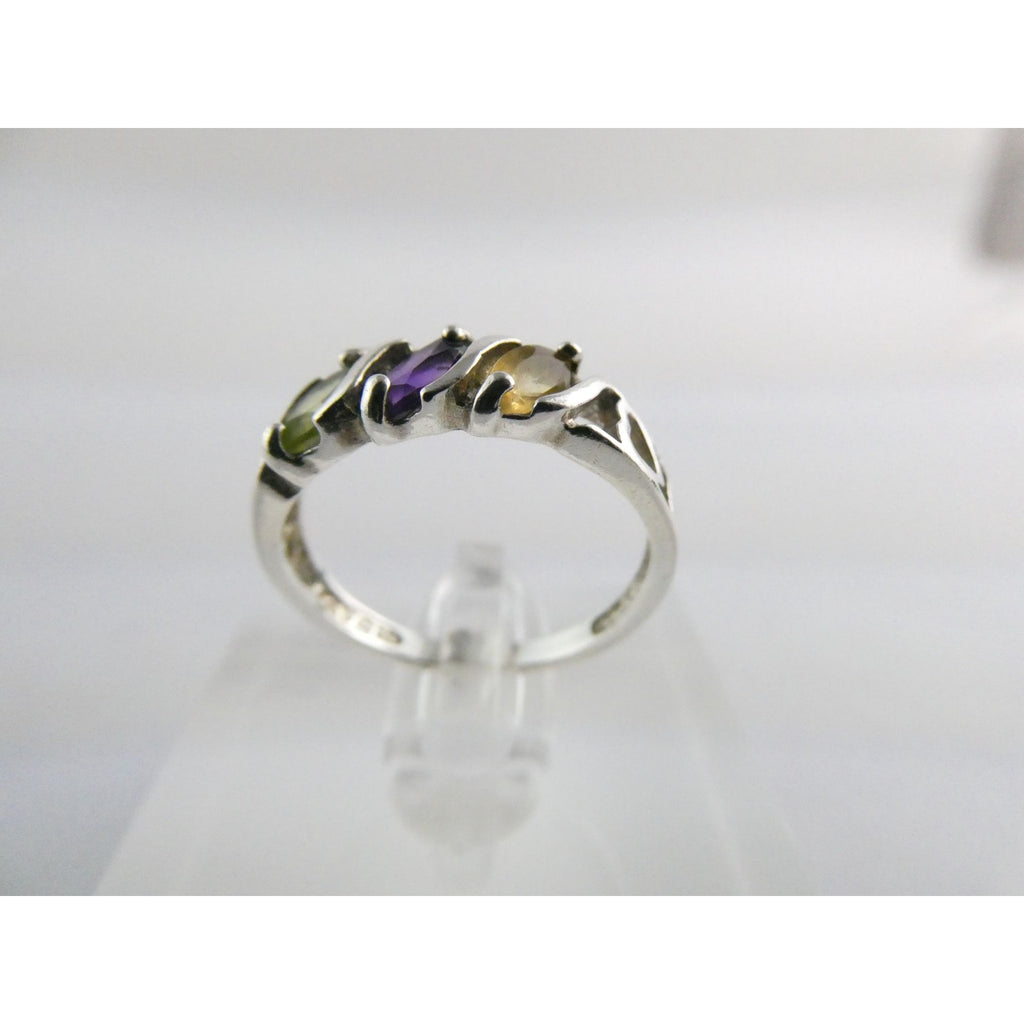 Avon Sterling Silver Amethyst Citrine Peridot Open Hearts Setting Ring Sz 7.25