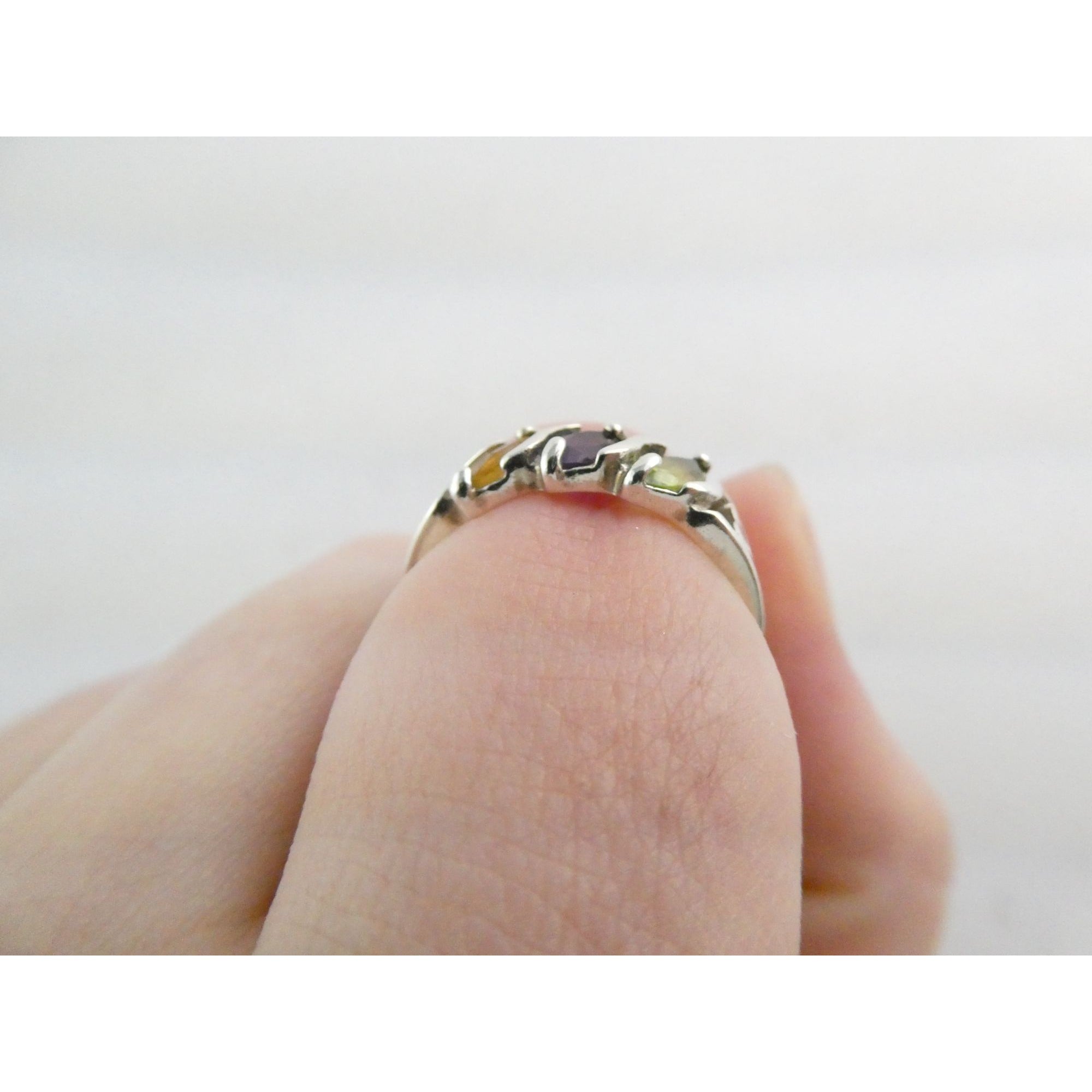 Avon Sterling Silver Amethyst Citrine Peridot Open Hearts Setting Ring Sz 7.25