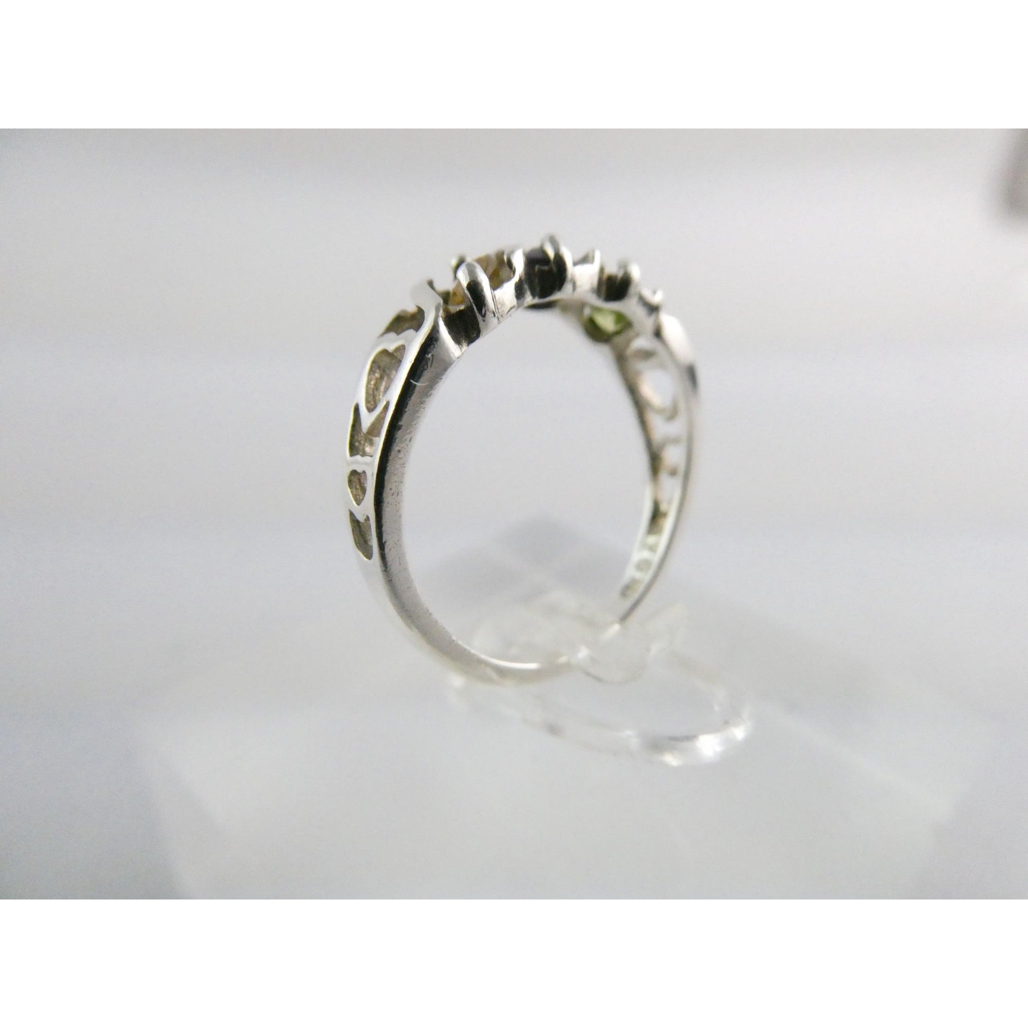 Avon Sterling Silver Amethyst Citrine Peridot Open Hearts Setting Ring Sz 7.25