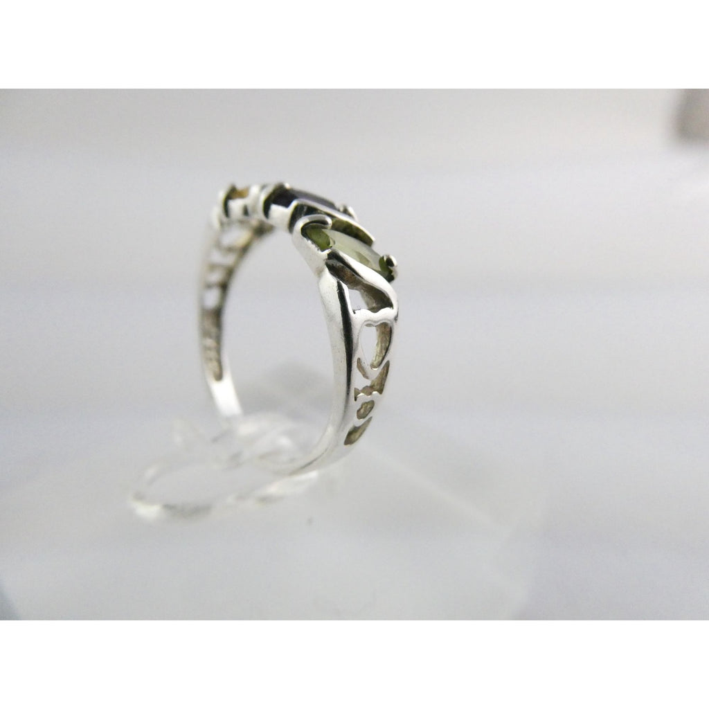 Avon Sterling Silver Amethyst Citrine Peridot Open Hearts Setting Ring Sz 7.25